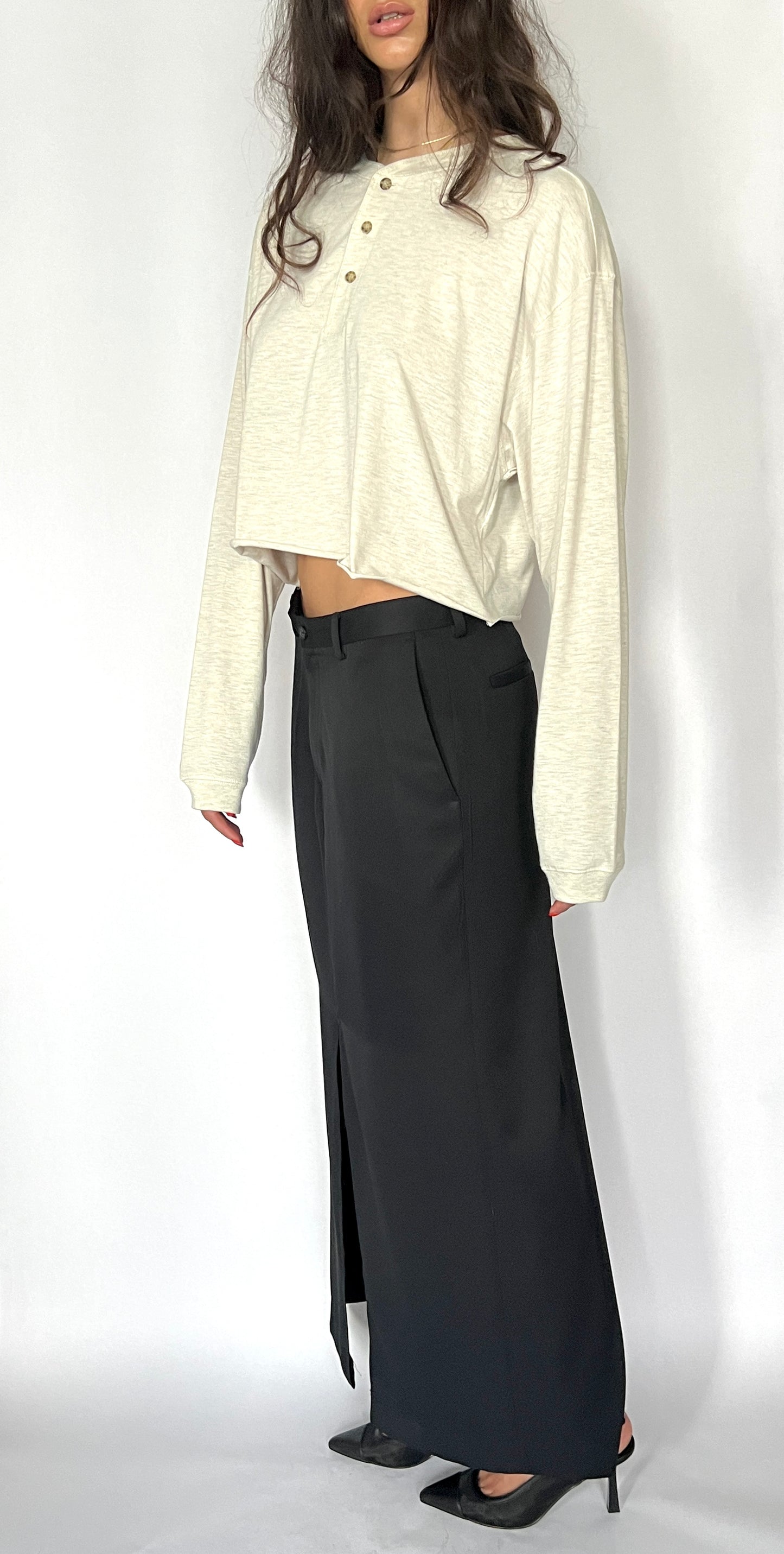 CUSTOM VTG SILK & WOOL TROUSER MAXI SKIRT, EVE