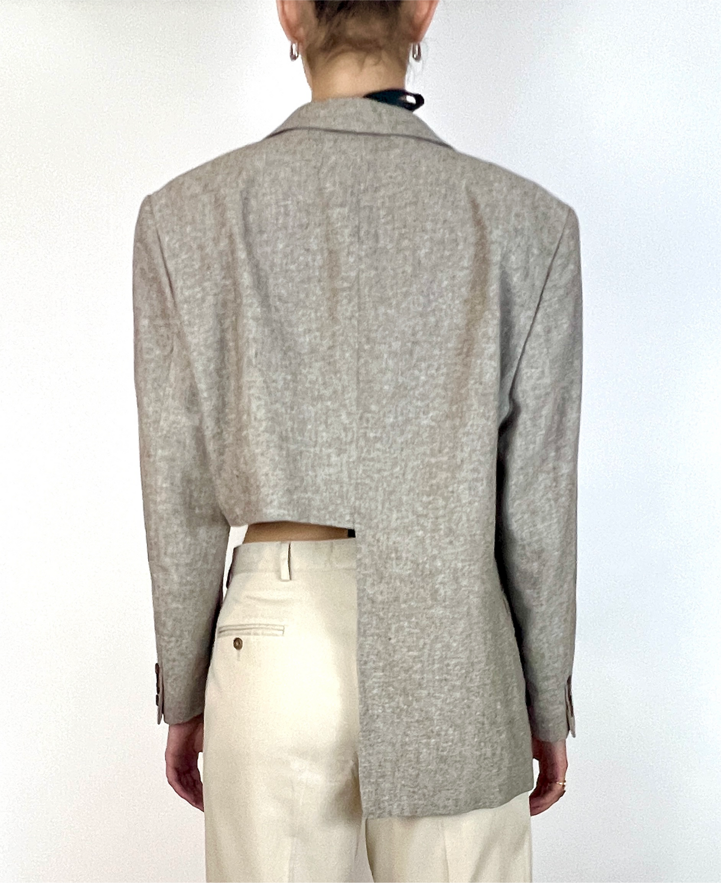 CUSTOM VTG OVERSIZED COTTON BLAZER, HALF CROP. PEBBLE