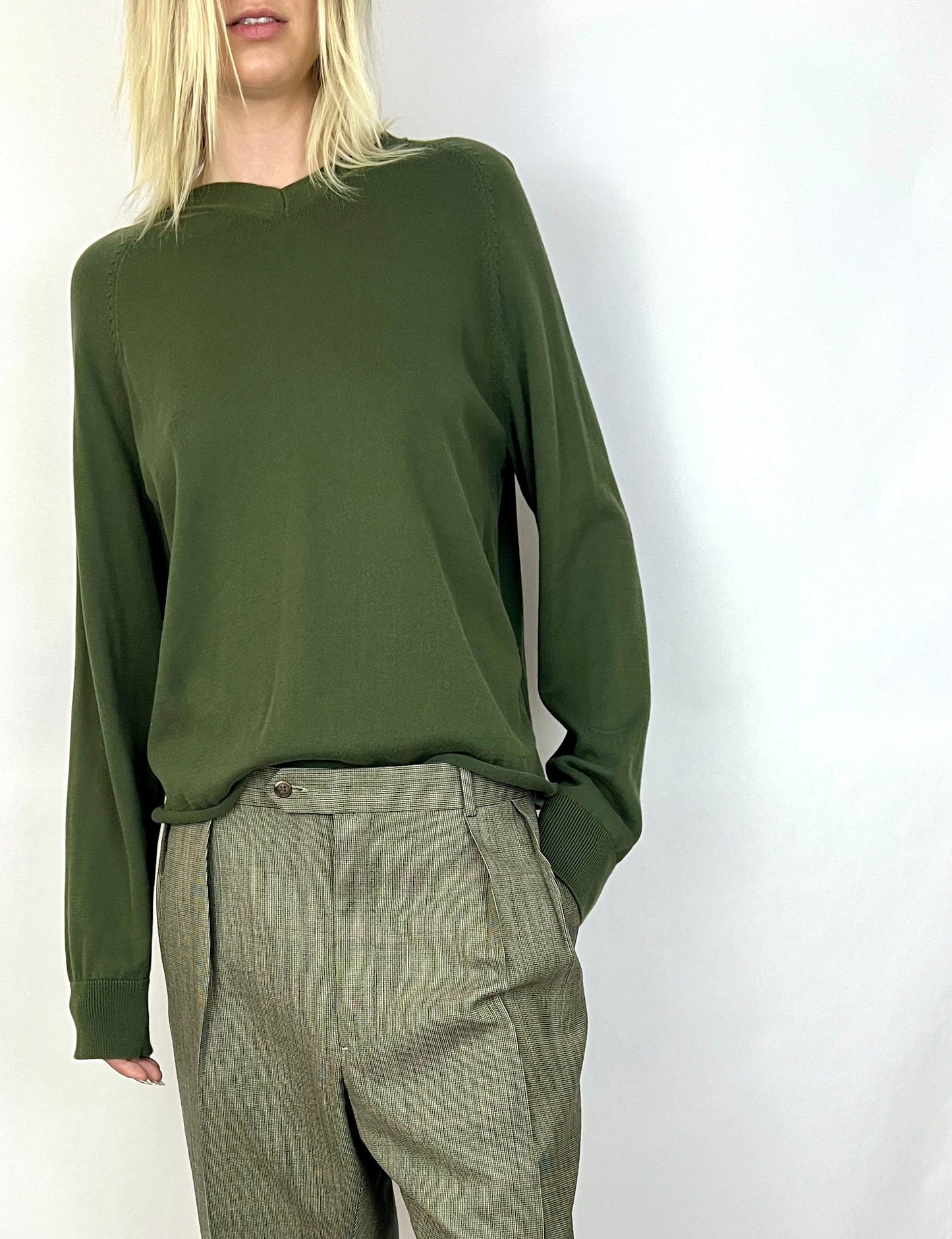 CUSTOM VTG SILK & WOOL CROPPED SWEATER, FOREST