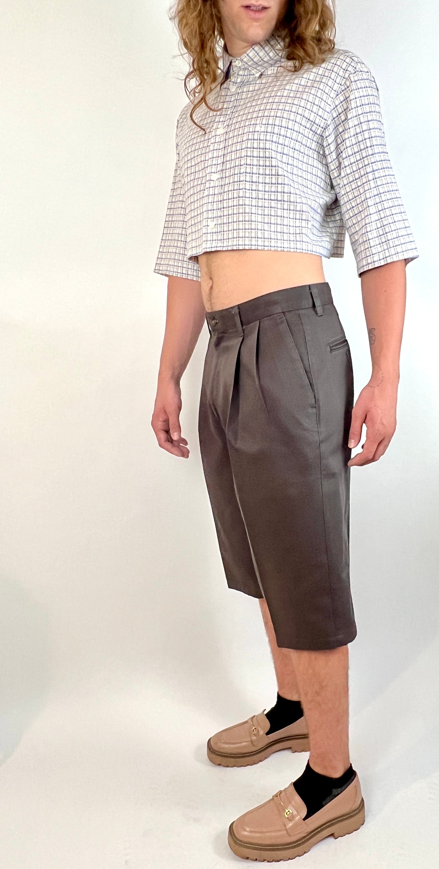 CUSTOM VTG COTTON WIDE LEG LONG SHORTS, SEASTONE