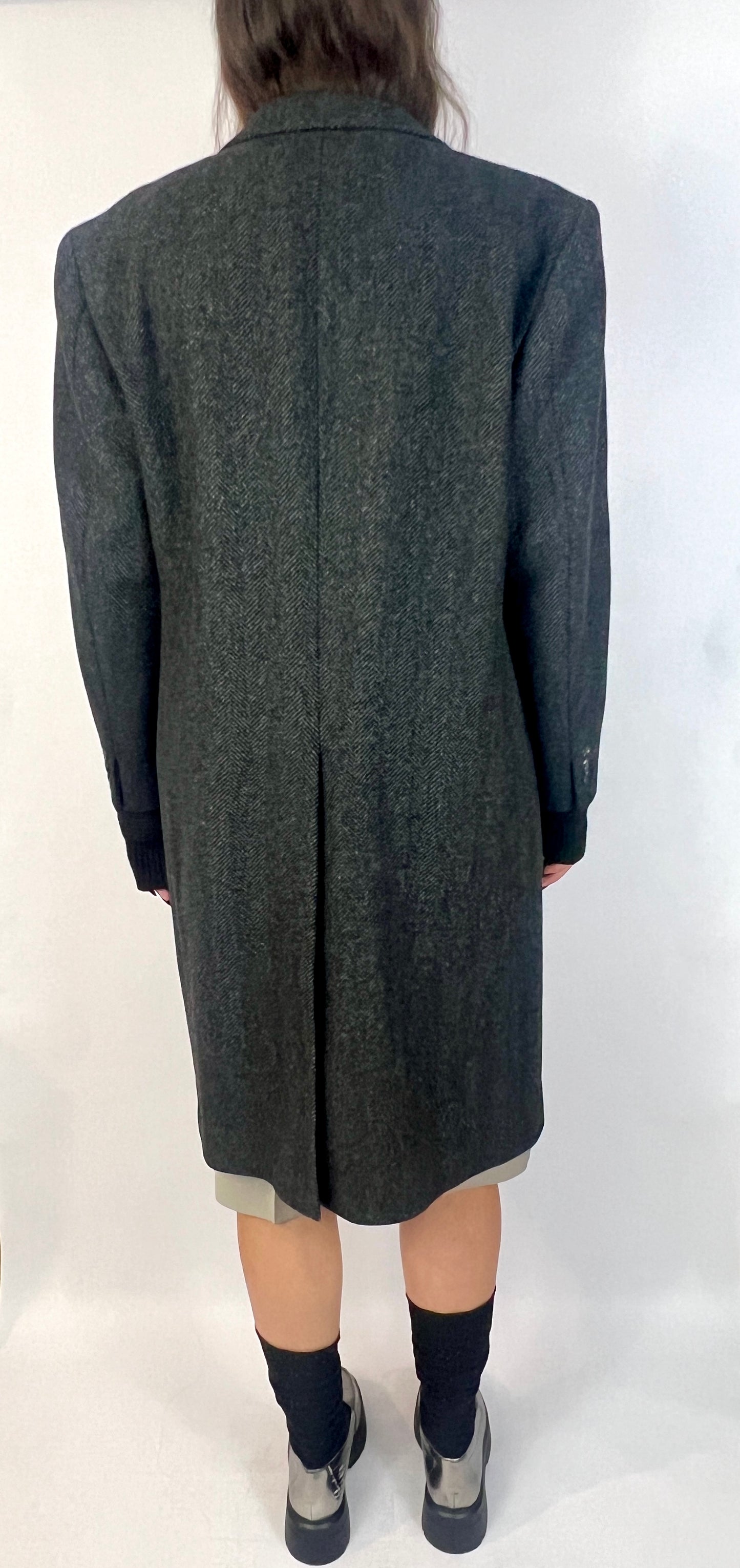 VTG OVERSIZED WOOL COAT, GREY CHEVRON