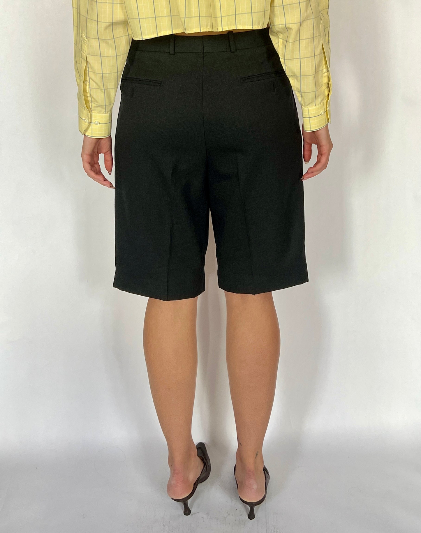 CUSTOM VTG WOOL PLEATED LONG SHORTS, CHAR