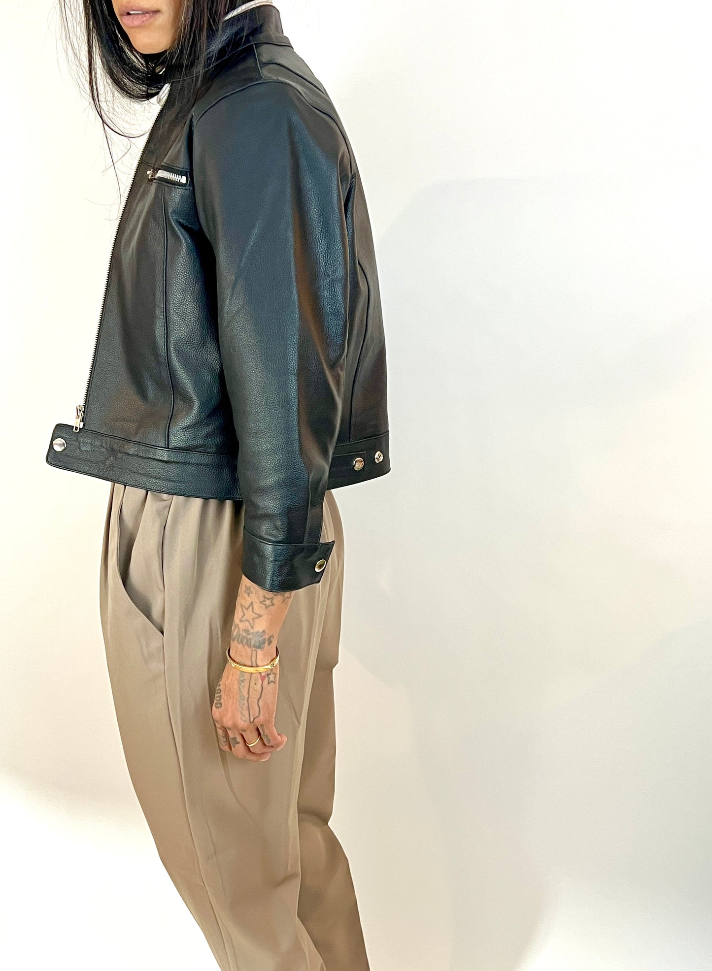SALVAGED LEATHER CROPPED SCOOTER JACKET