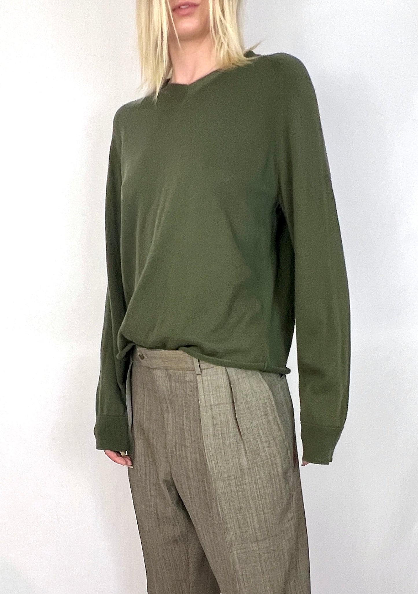 CUSTOM VTG SILK & WOOL CROPPED SWEATER, FOREST