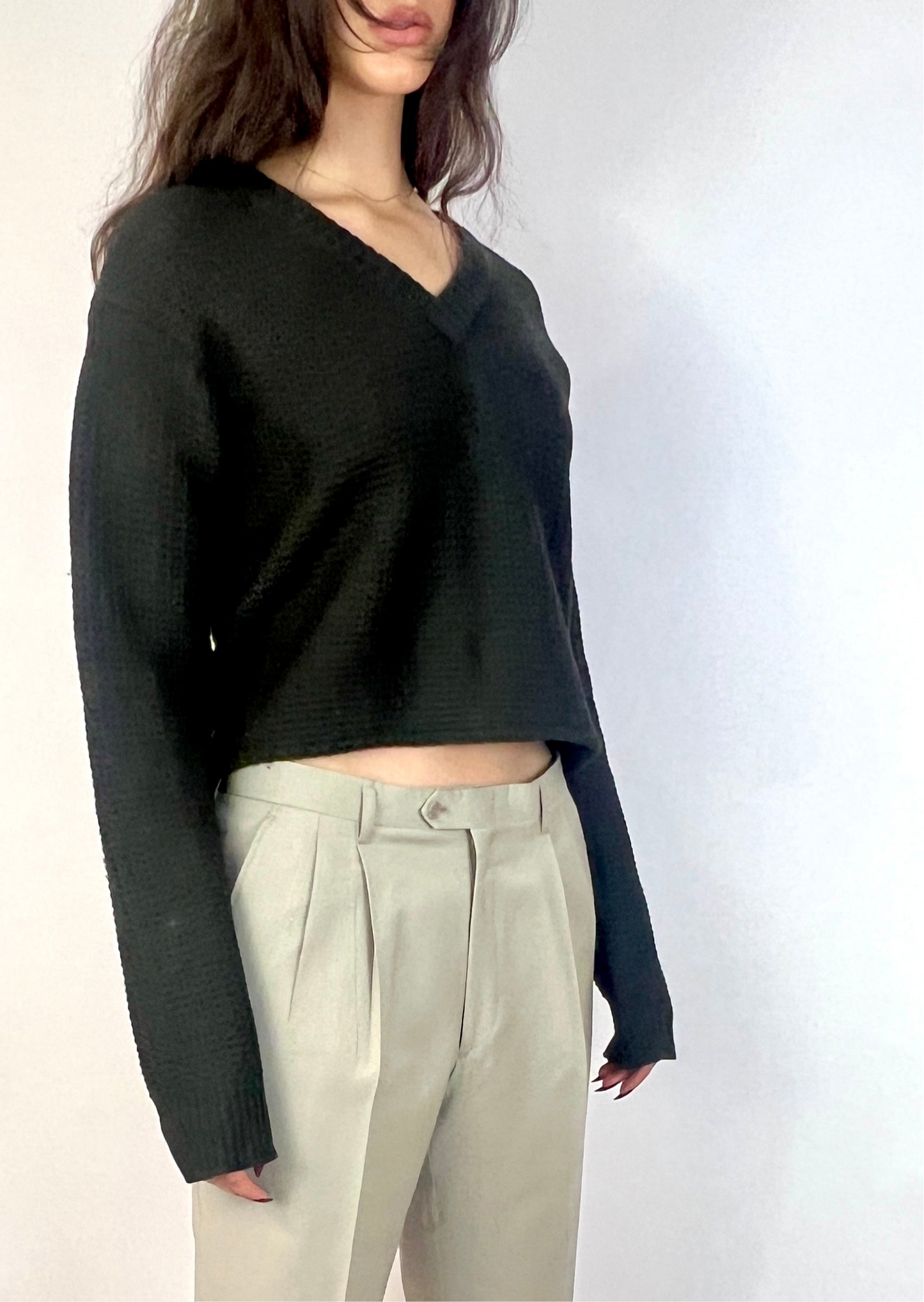 CUSTOM VTG YIVES SAINT LAURENT SWEATER, BURROW. CROPPED