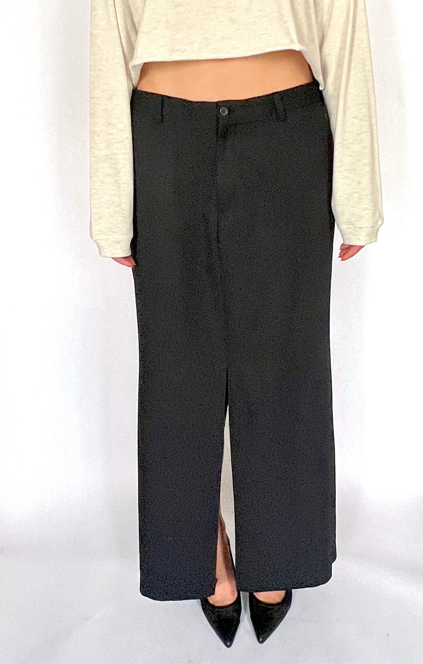 CUSTOM VTG SILK & WOOL TROUSER MAXI SKIRT, EVE