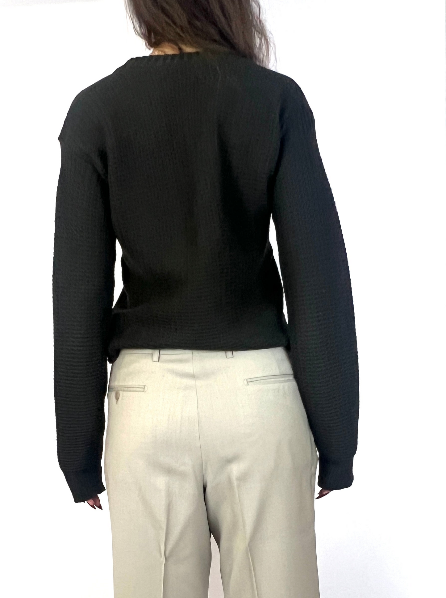 CUSTOM VTG YIVES SAINT LAURENT SWEATER, BURROW. CROPPED