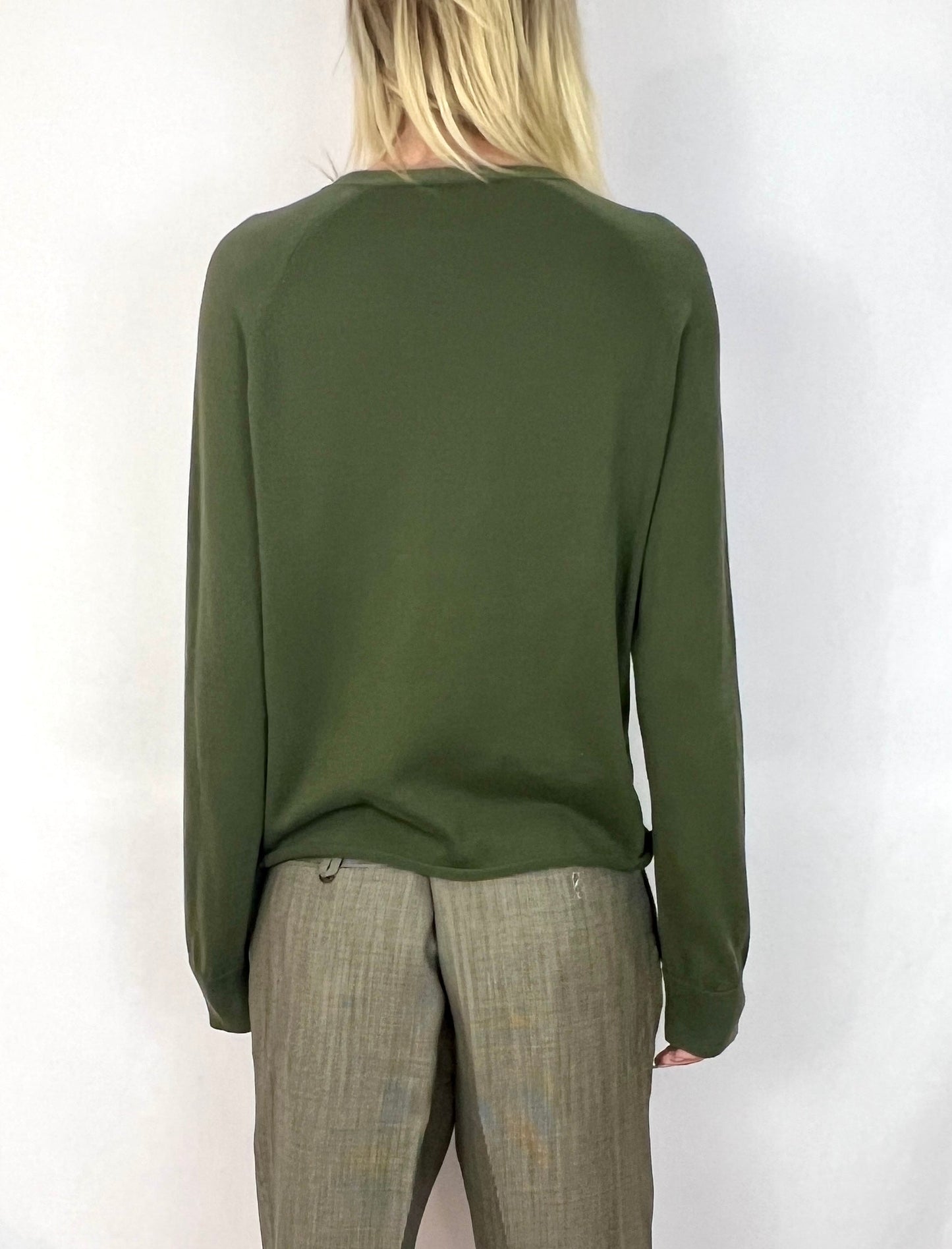 CUSTOM VTG SILK & WOOL CROPPED SWEATER, FOREST
