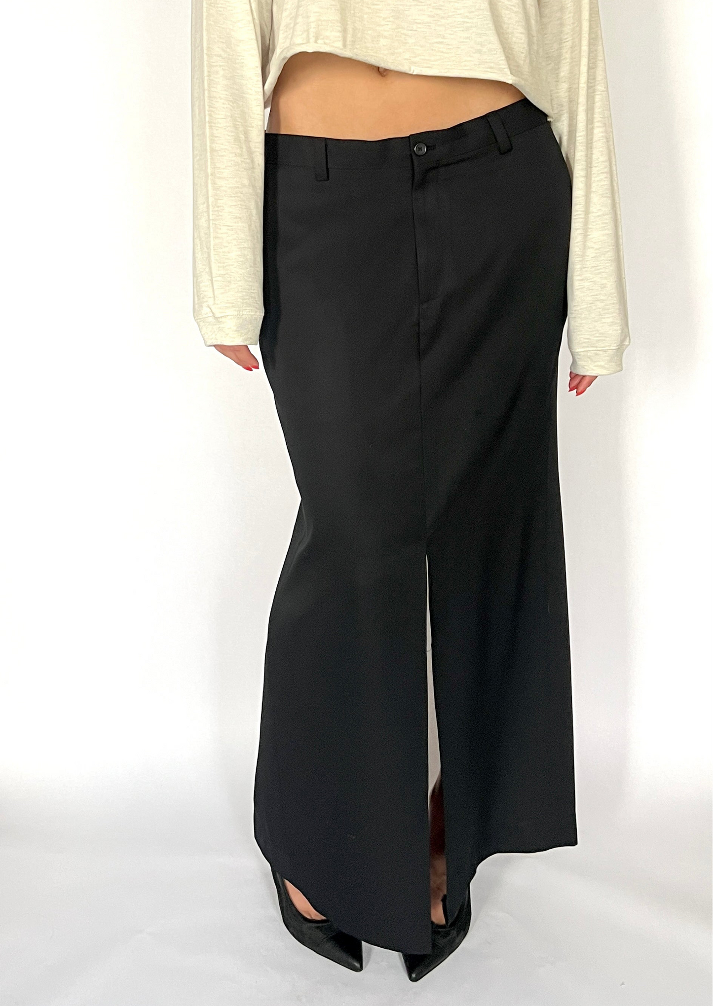 CUSTOM VTG SILK & WOOL TROUSER MAXI SKIRT, EVE