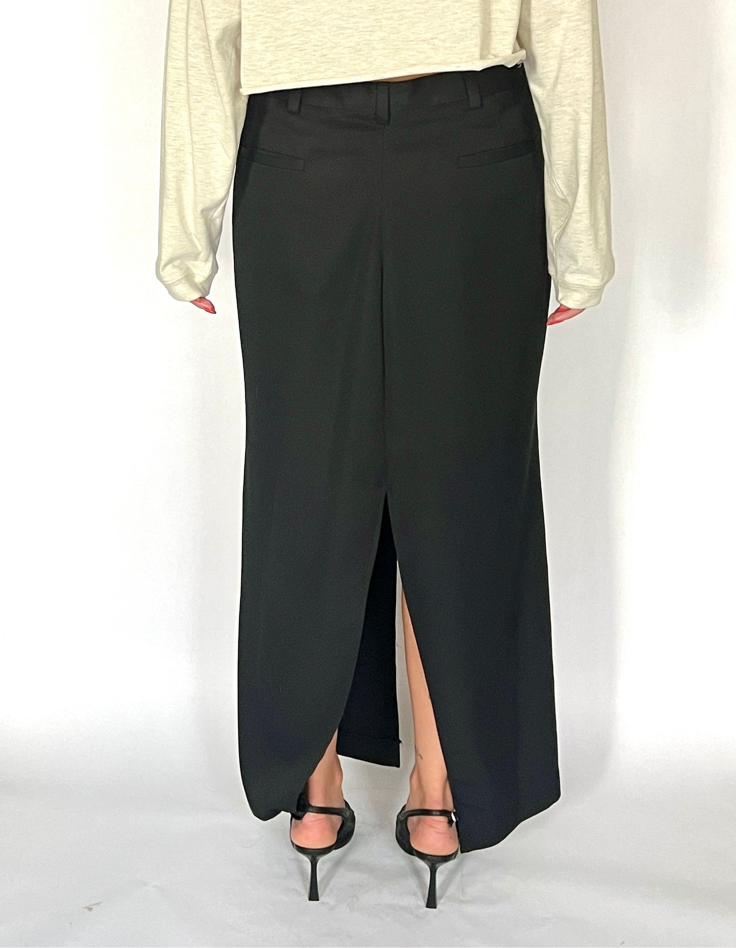 CUSTOM VTG SILK & WOOL TROUSER MAXI SKIRT, EVE
