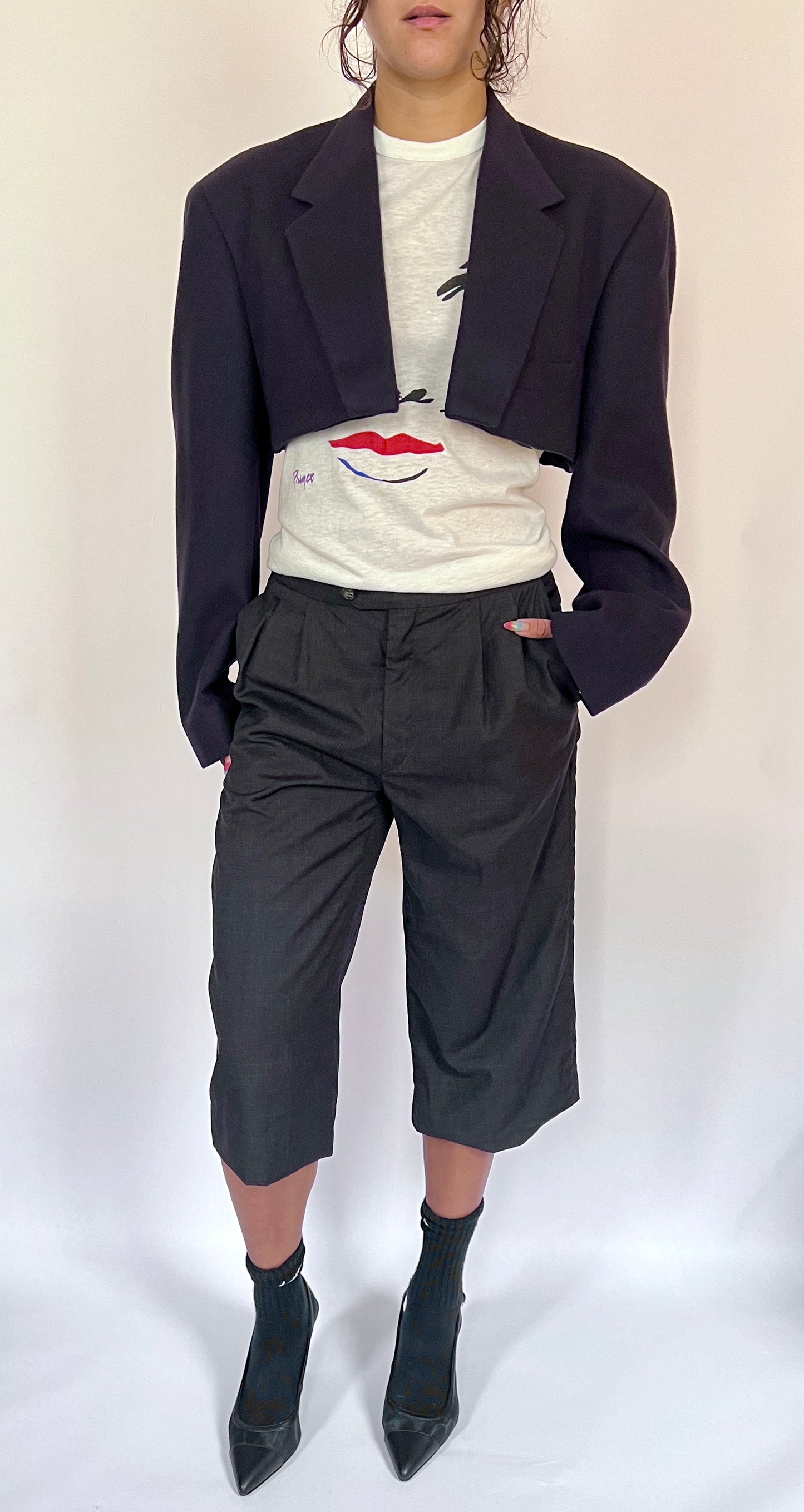 CUSTOM CASHMERE OVERSIZED BLAZER, NAVY. BOLERO