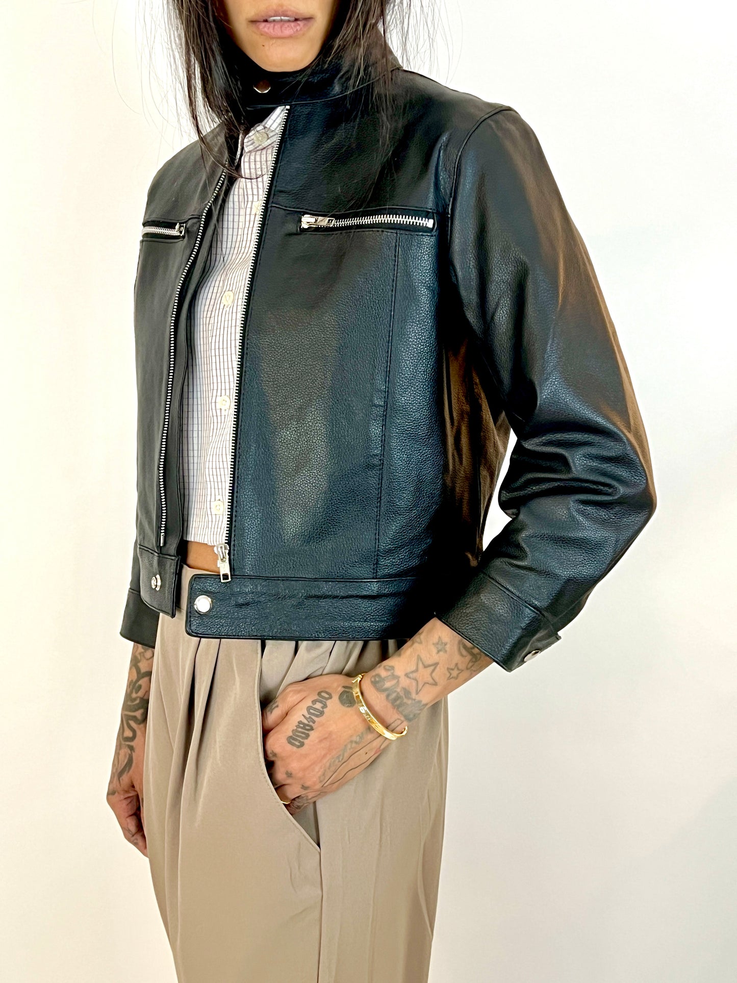 SALVAGED LEATHER CROPPED SCOOTER JACKET