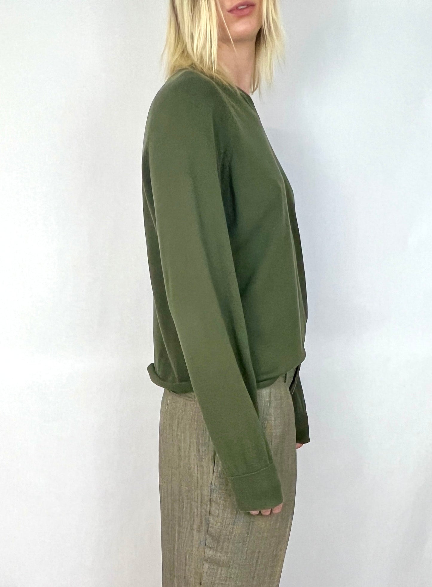 CUSTOM VTG SILK & WOOL CROPPED SWEATER, FOREST