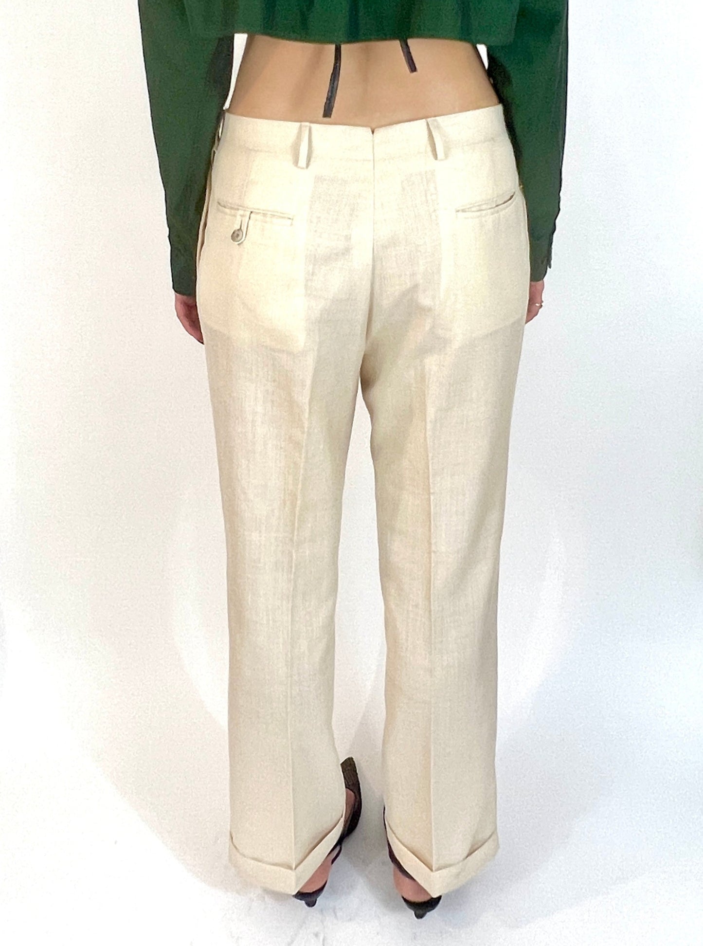 LINEN WIDE LEG PLEATED TROUSERS, EGGSHELL