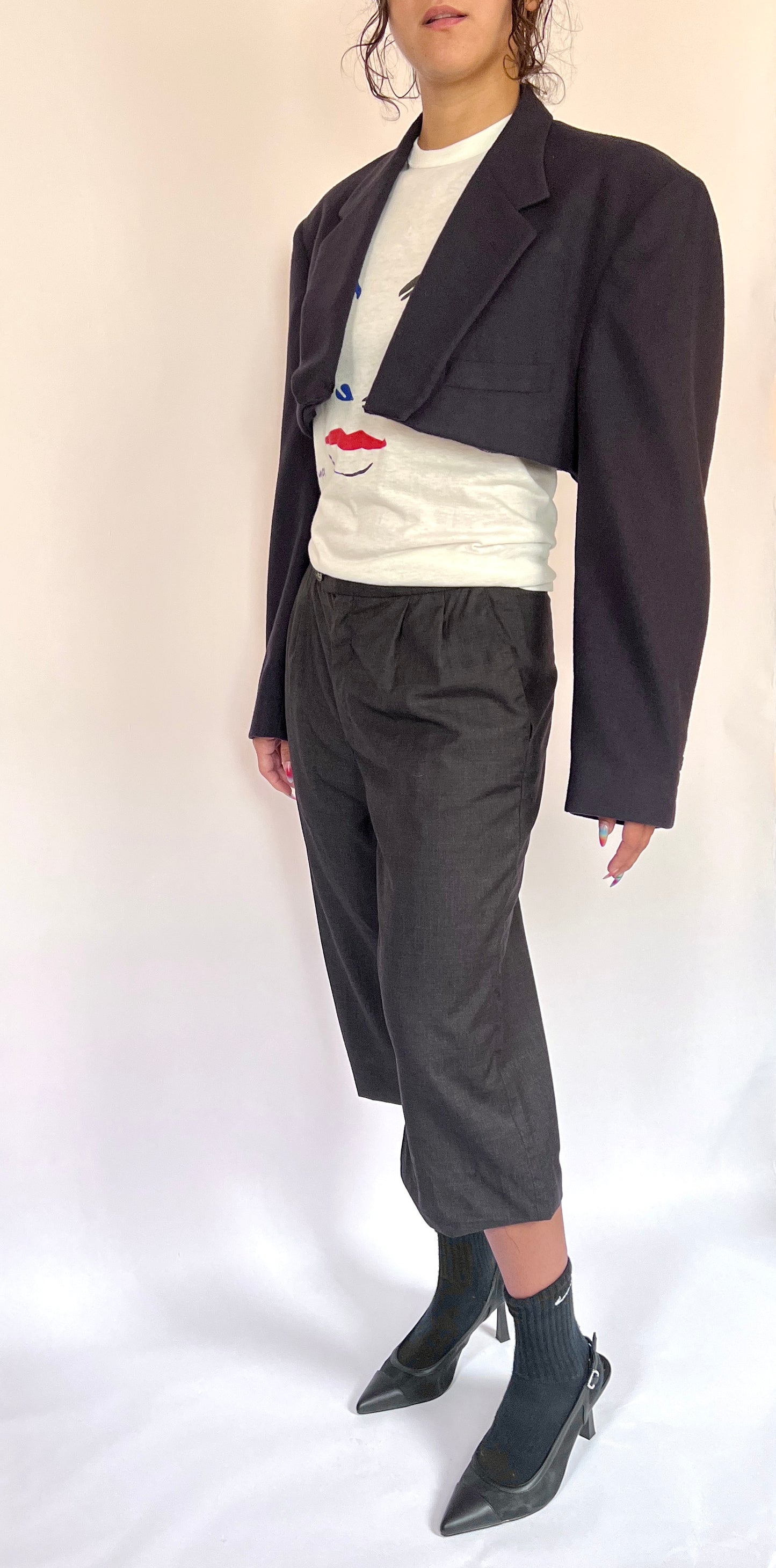 CUSTOM CASHMERE OVERSIZED BLAZER, NAVY. BOLERO