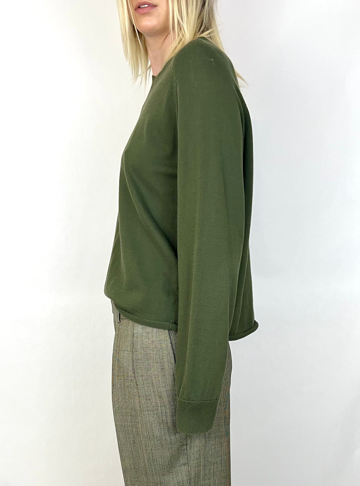 CUSTOM VTG SILK & WOOL CROPPED SWEATER, FOREST