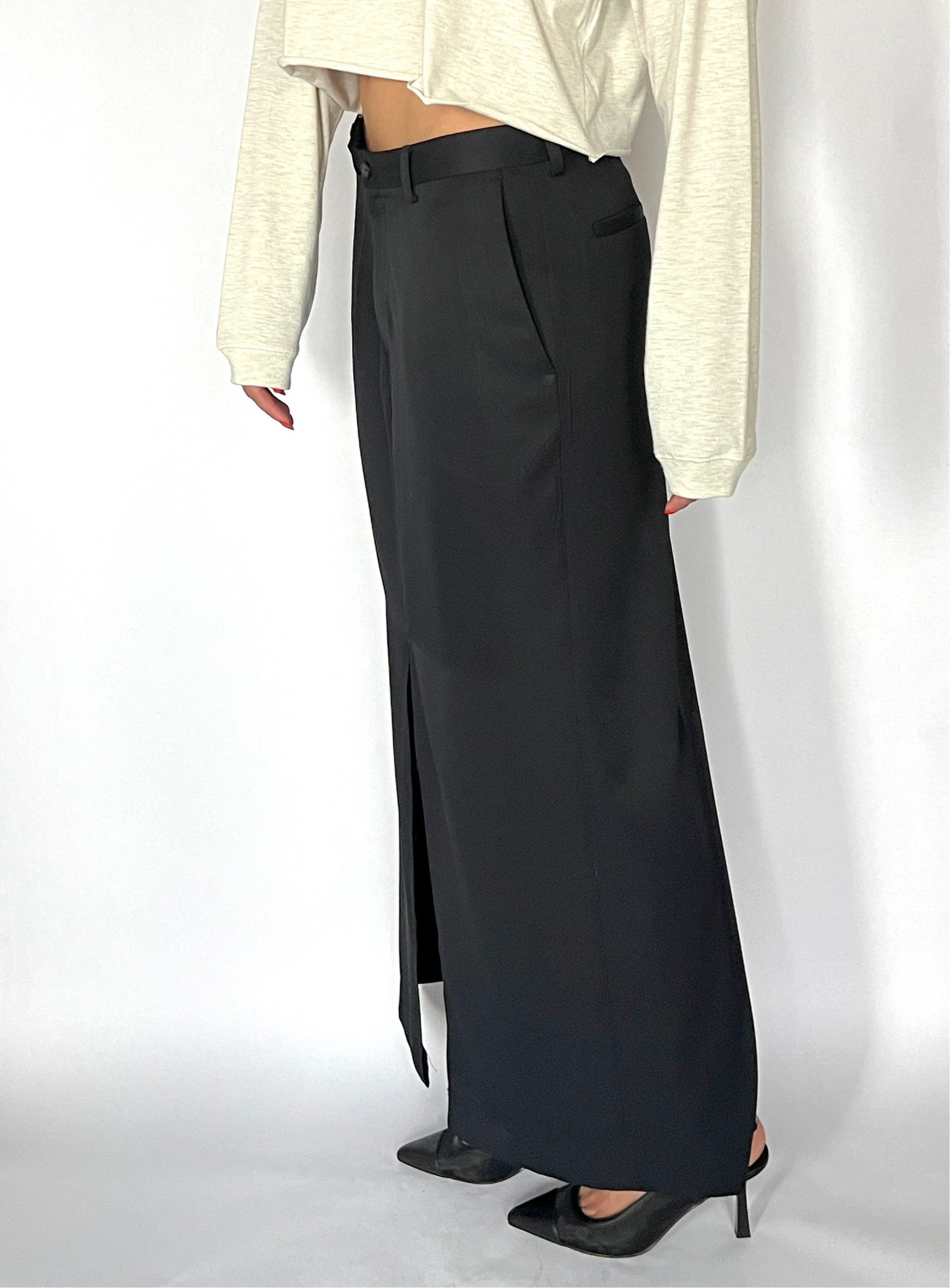 CUSTOM VTG SILK & WOOL TROUSER MAXI SKIRT, EVE