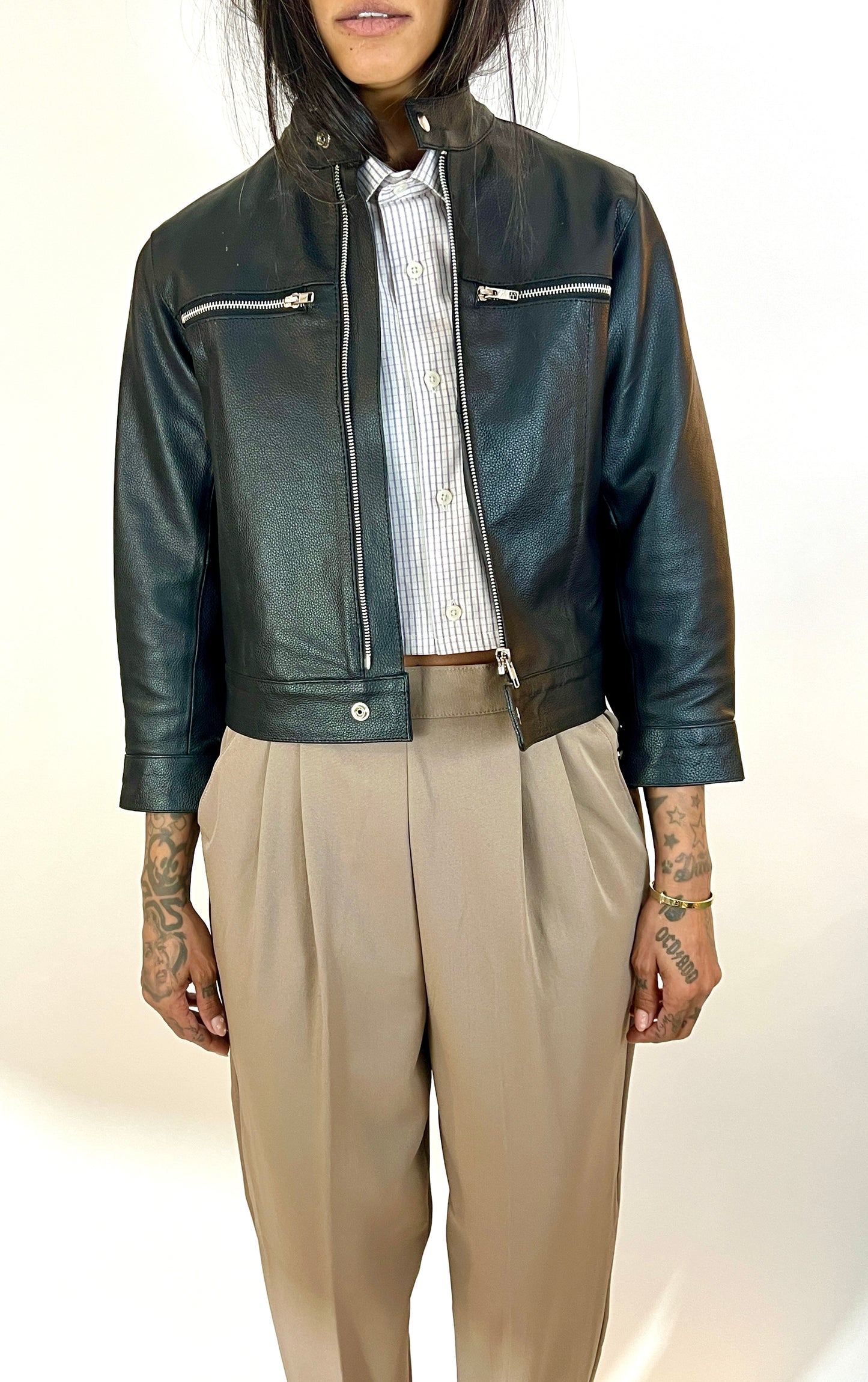 SALVAGED LEATHER CROPPED SCOOTER JACKET