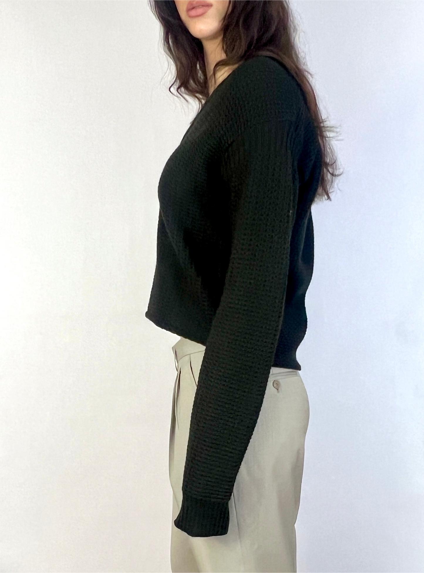 CUSTOM VTG YIVES SAINT LAURENT SWEATER, BURROW. CROPPED