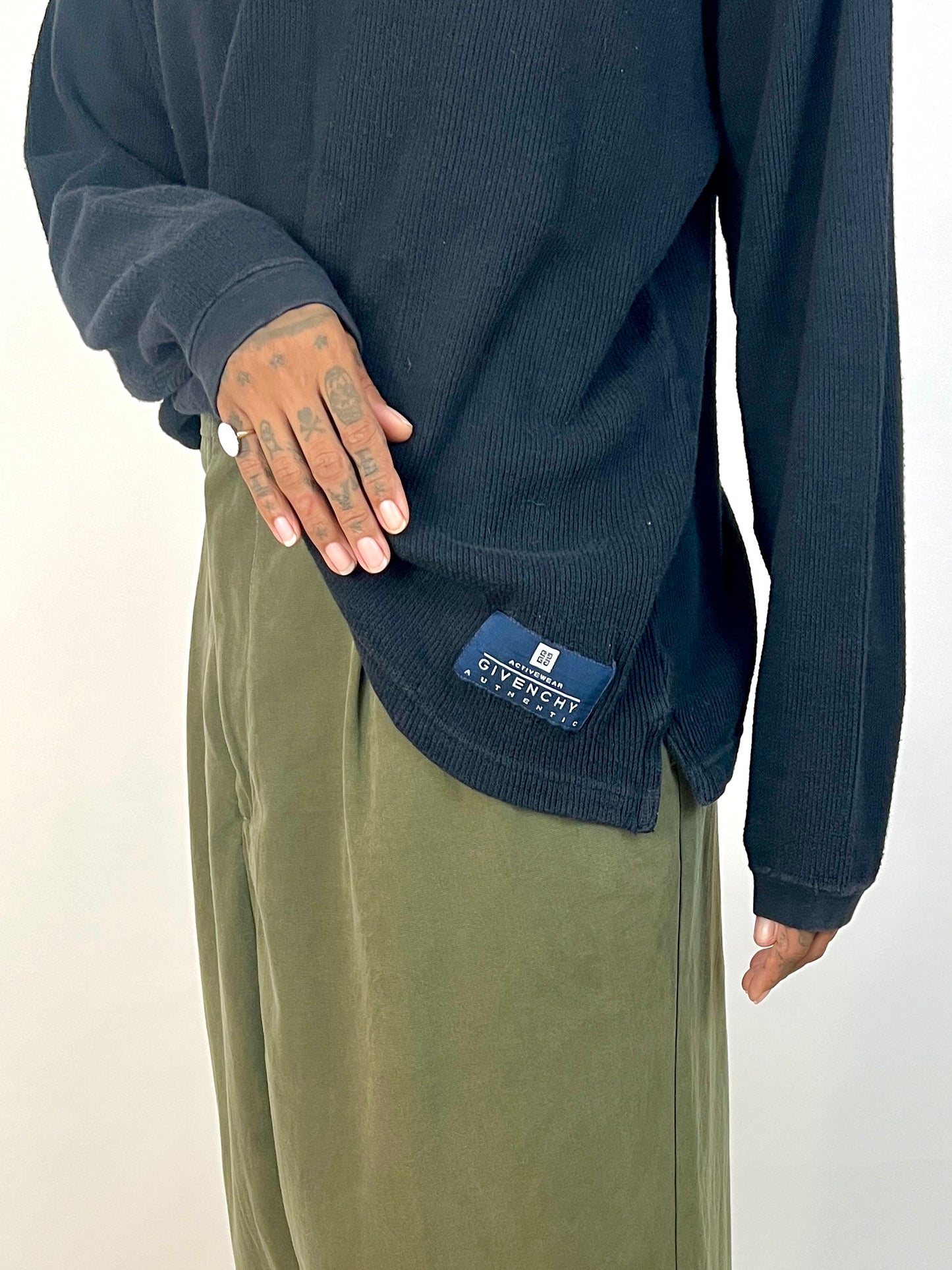 DESTROYED GIVENCHY COTTON SWEATER, NAVY