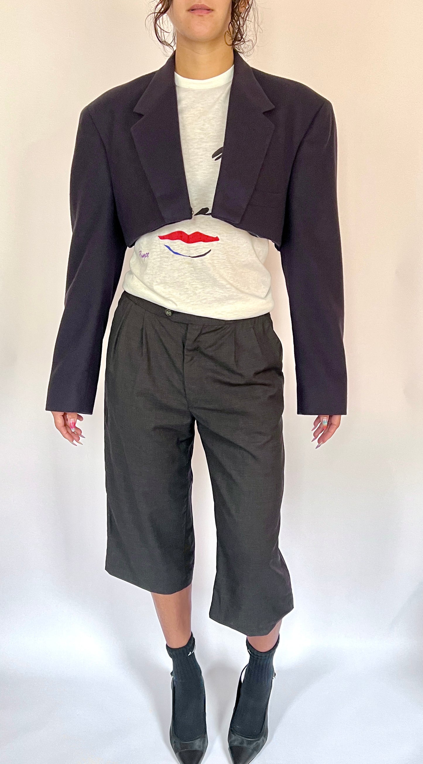 CUSTOM CASHMERE OVERSIZED BLAZER, NAVY. BOLERO