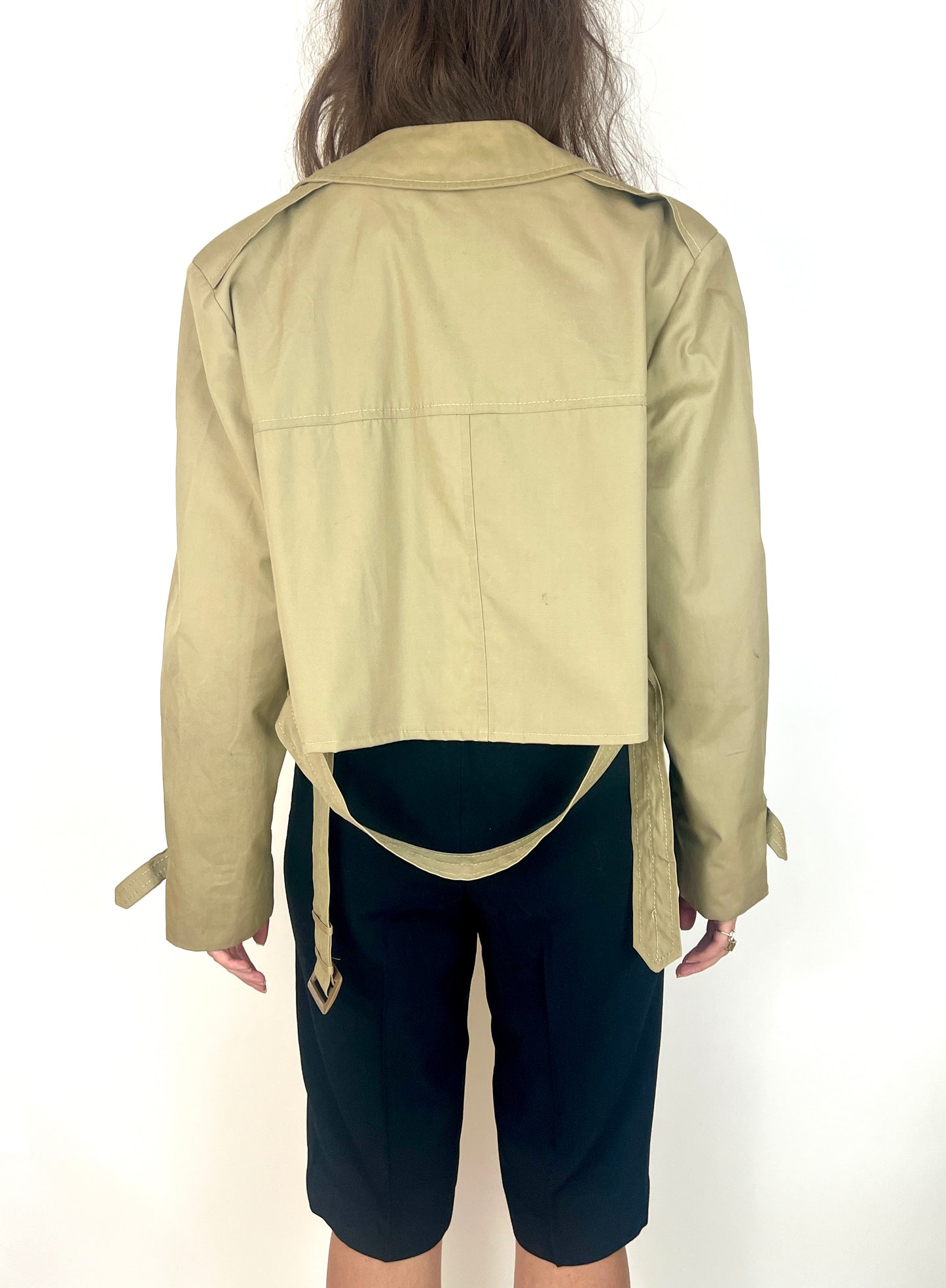 CUSTOM VTG OVERSIZED TRENCH, SEPIA. CROPPED