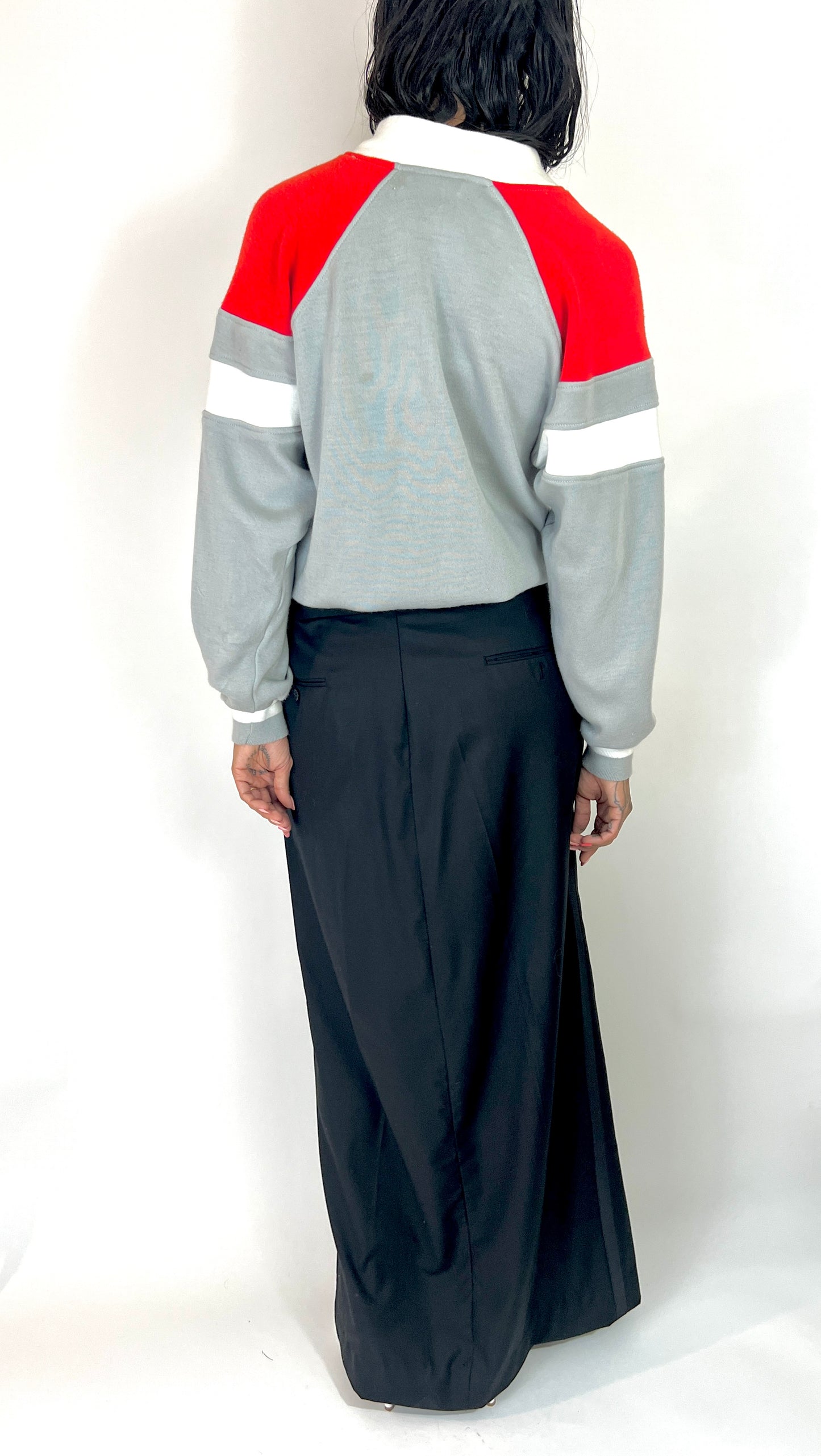 1980S PIERRE CARDIN ZIP SWEATSHIRT HOODIE, RED/GRAY