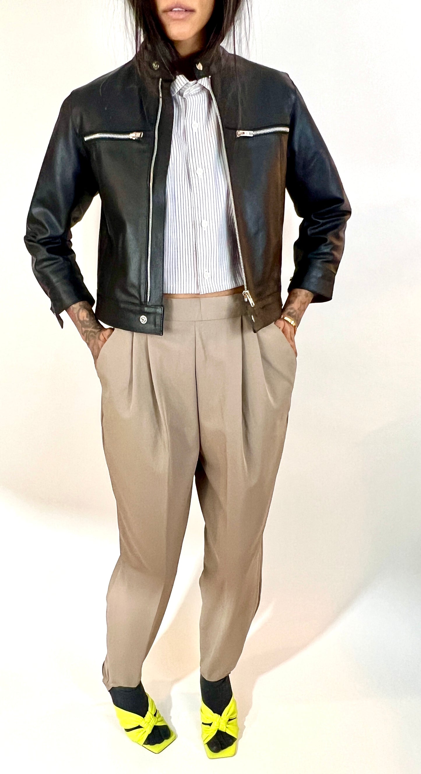 SALVAGED LEATHER CROPPED SCOOTER JACKET