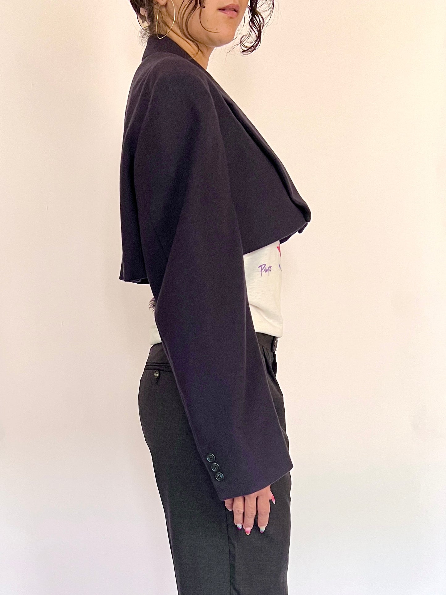 CUSTOM CASHMERE OVERSIZED BLAZER, NAVY. BOLERO