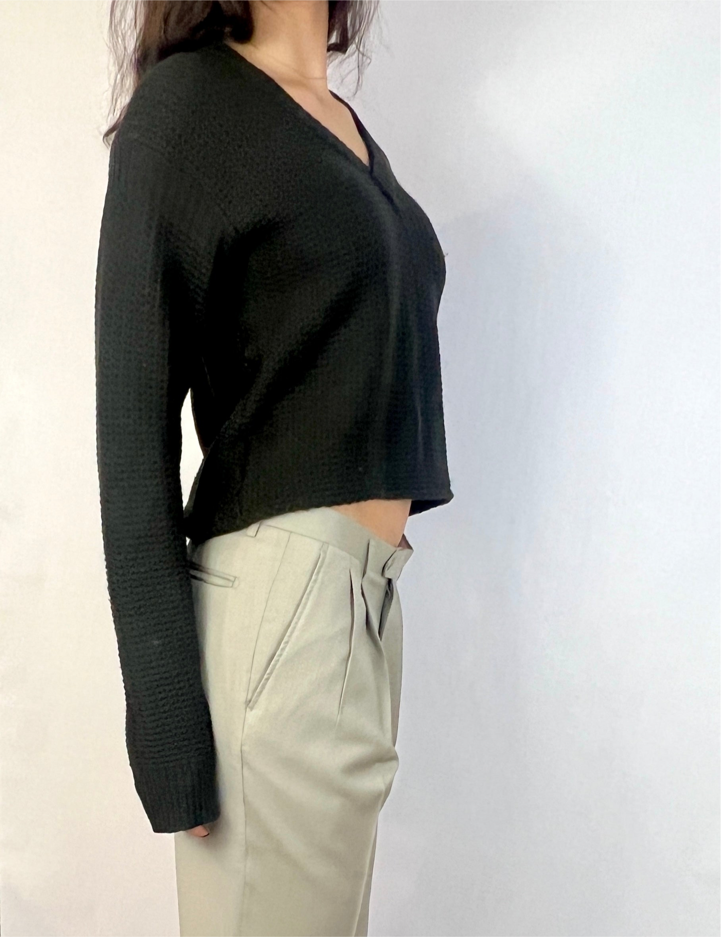 CUSTOM VTG YIVES SAINT LAURENT SWEATER, BURROW. CROPPED