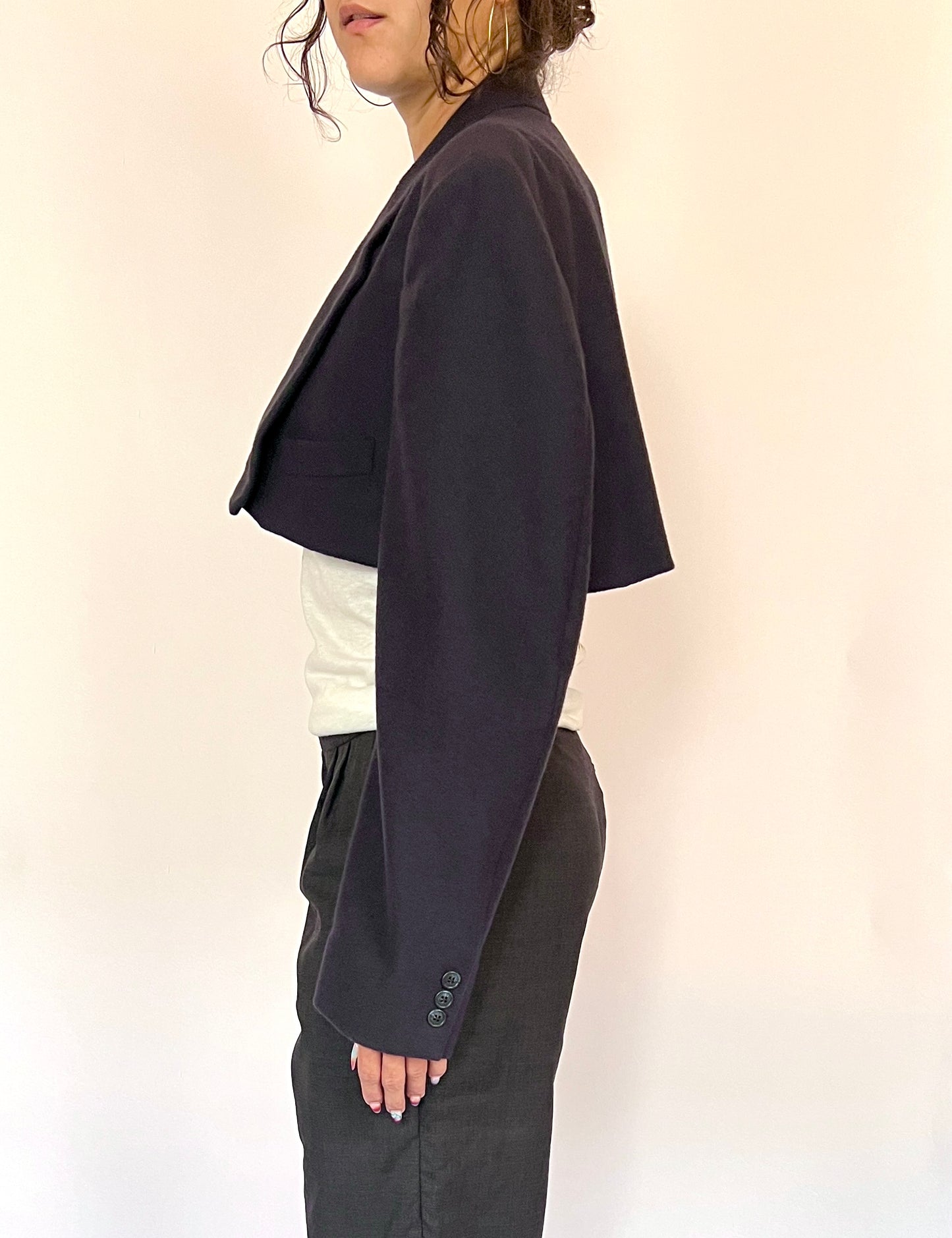 CUSTOM CASHMERE OVERSIZED BLAZER, NAVY. BOLERO