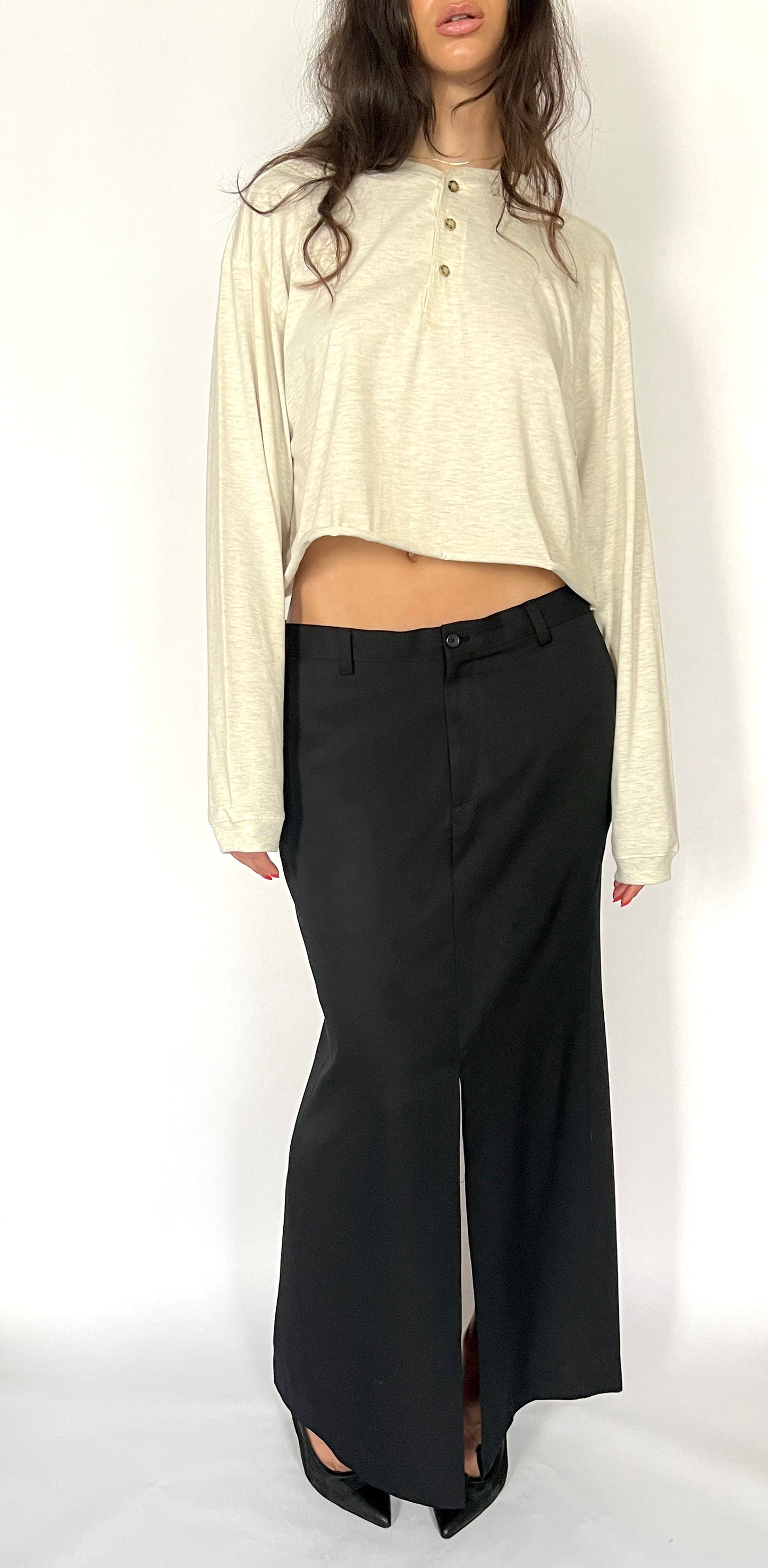 CUSTOM VTG SILK & WOOL TROUSER MAXI SKIRT, EVE