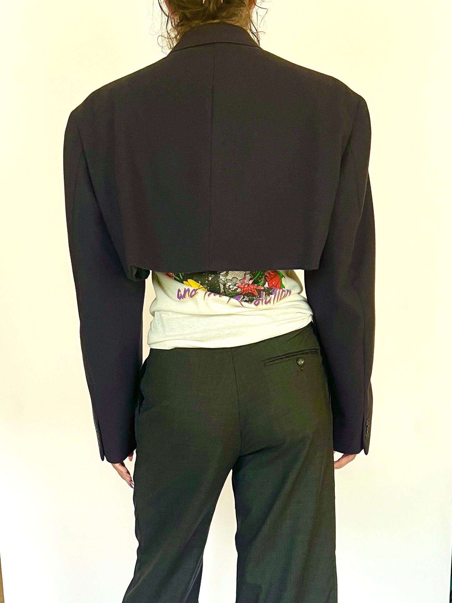 CUSTOM CASHMERE OVERSIZED BLAZER, NAVY. BOLERO