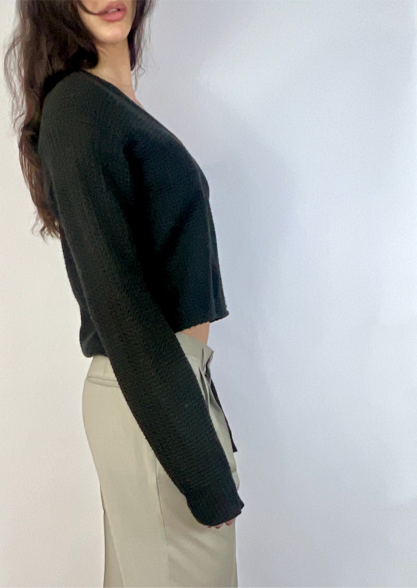 CUSTOM VTG YIVES SAINT LAURENT SWEATER, BURROW. CROPPED