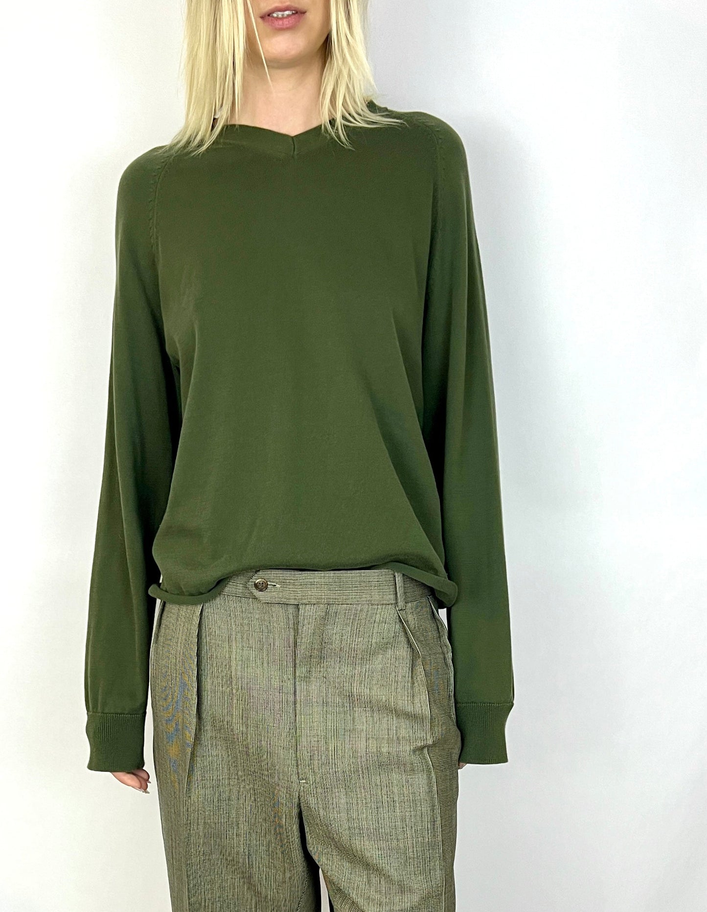 CUSTOM VTG SILK & WOOL CROPPED SWEATER, FOREST