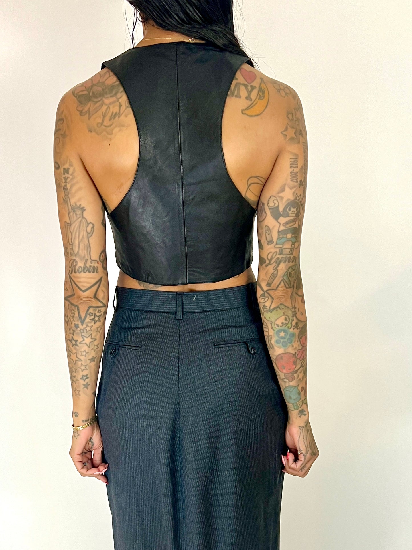 SALVAGED LEATHER ZIP CORSET VEST