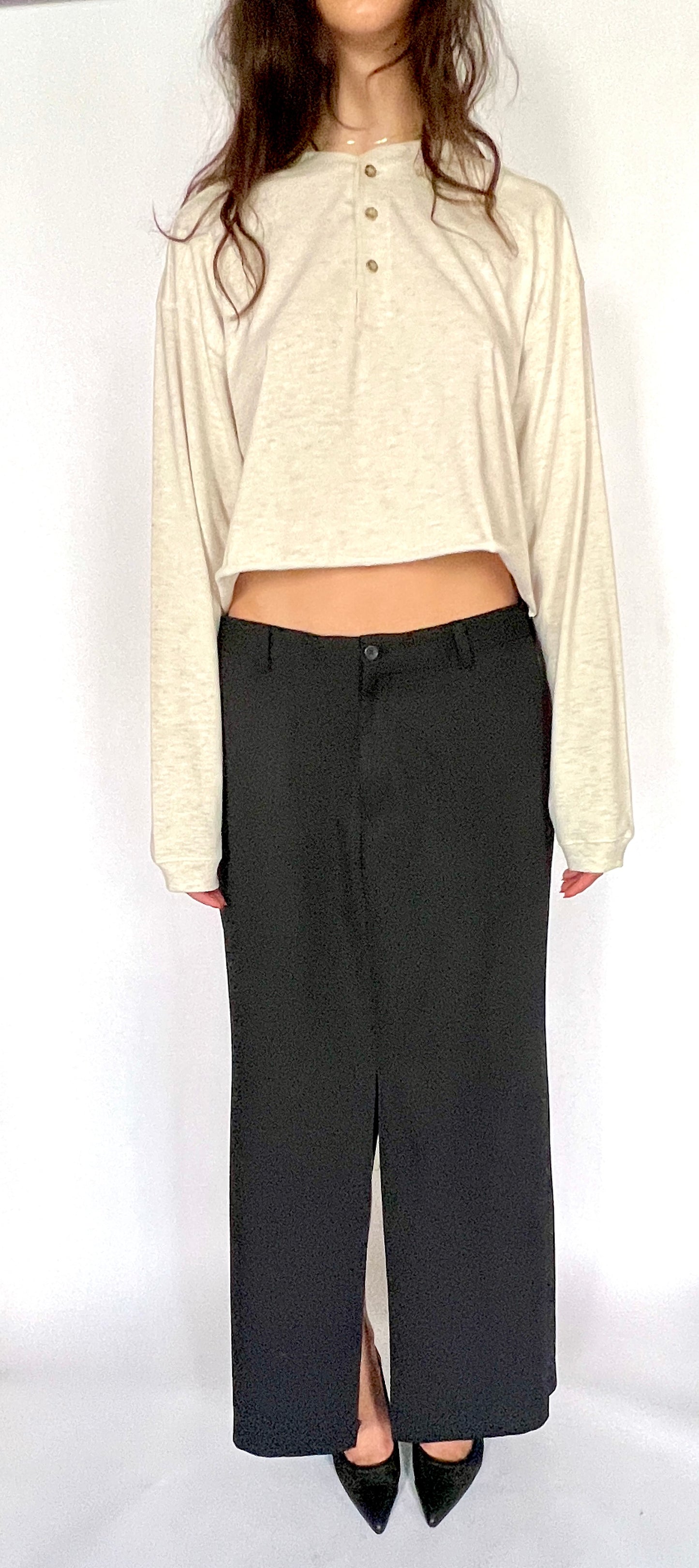 CUSTOM VTG SILK & WOOL TROUSER MAXI SKIRT, EVE