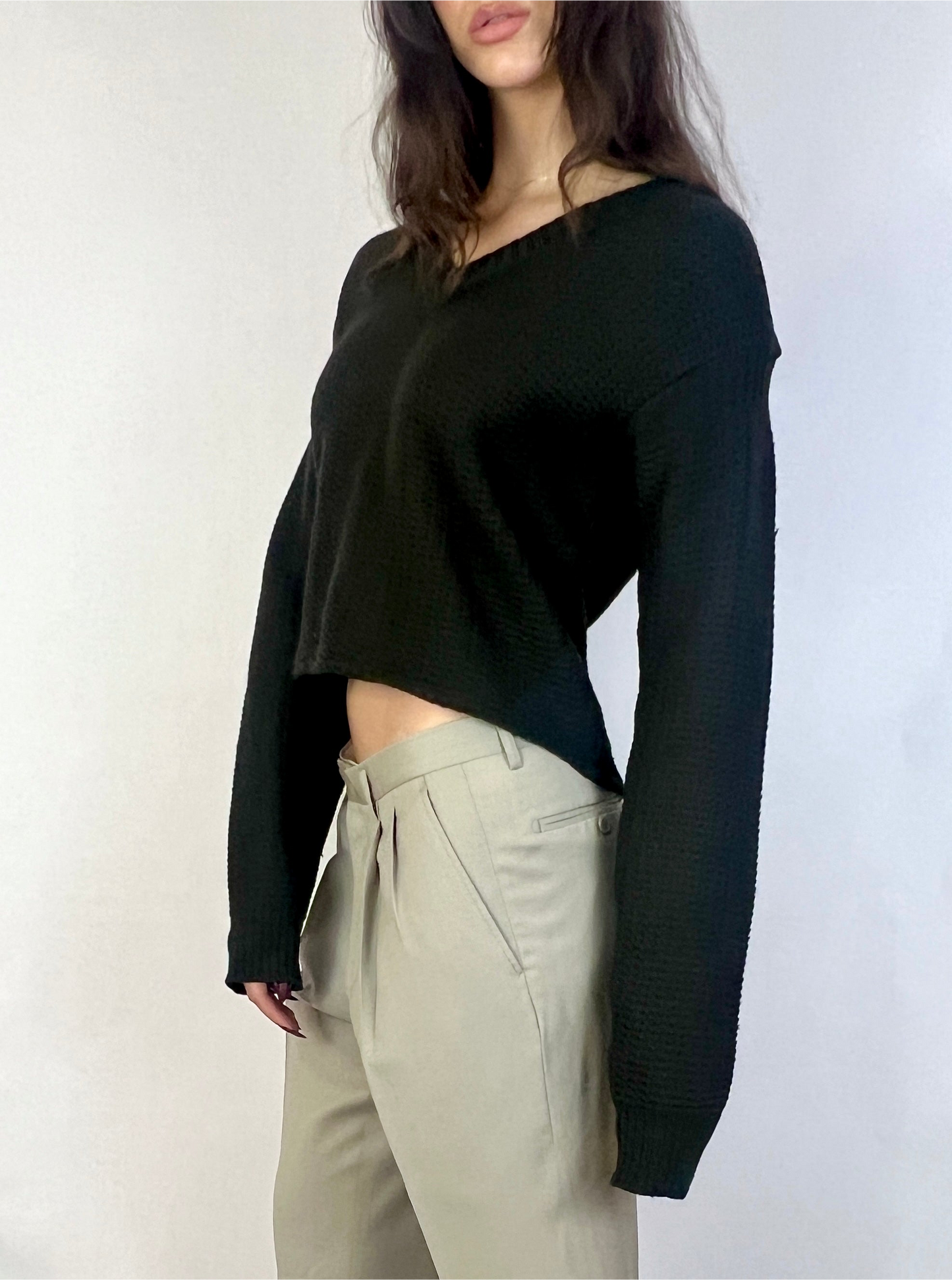 CUSTOM VTG YIVES SAINT LAURENT SWEATER, BURROW. CROPPED