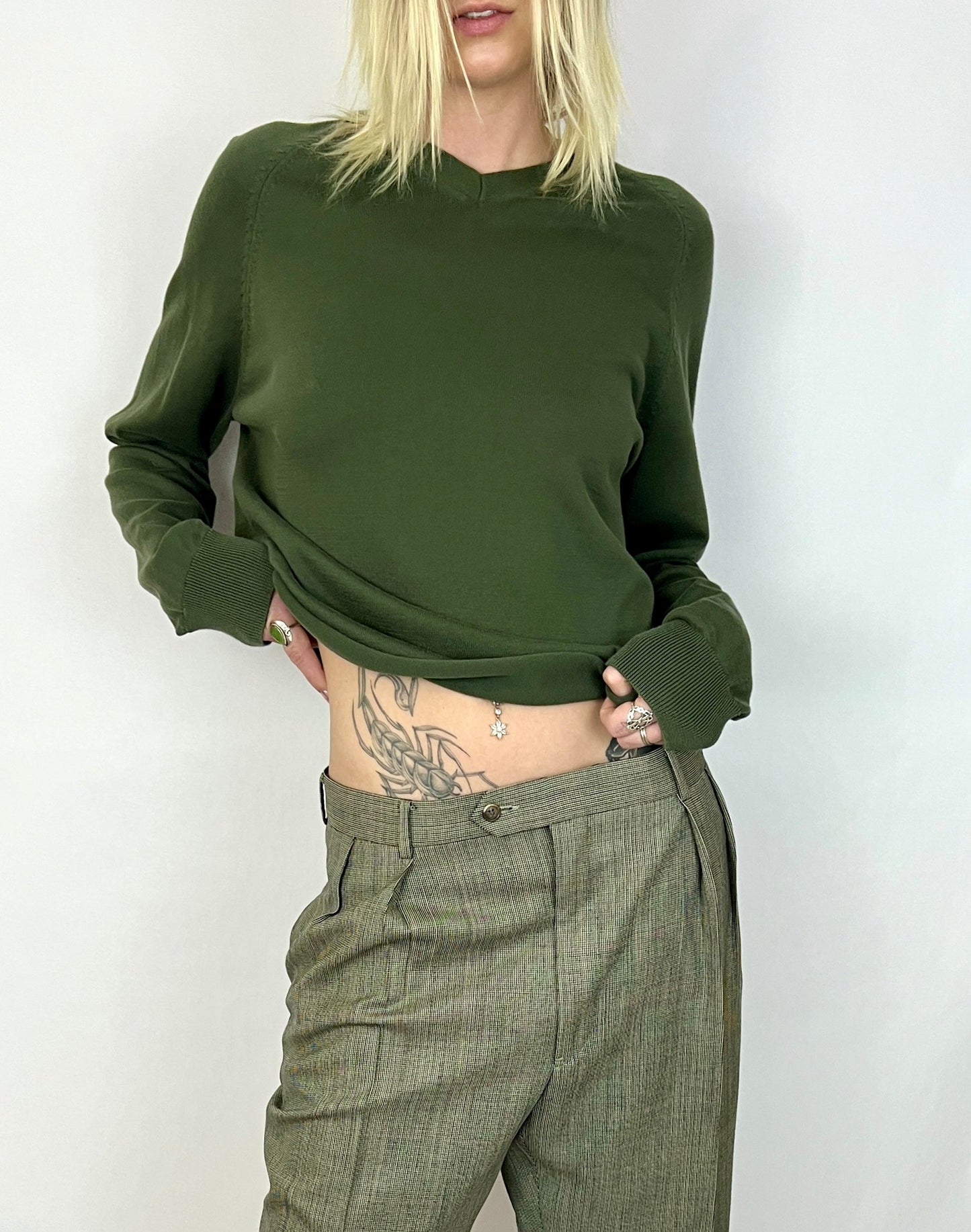 CUSTOM VTG SILK & WOOL CROPPED SWEATER, FOREST