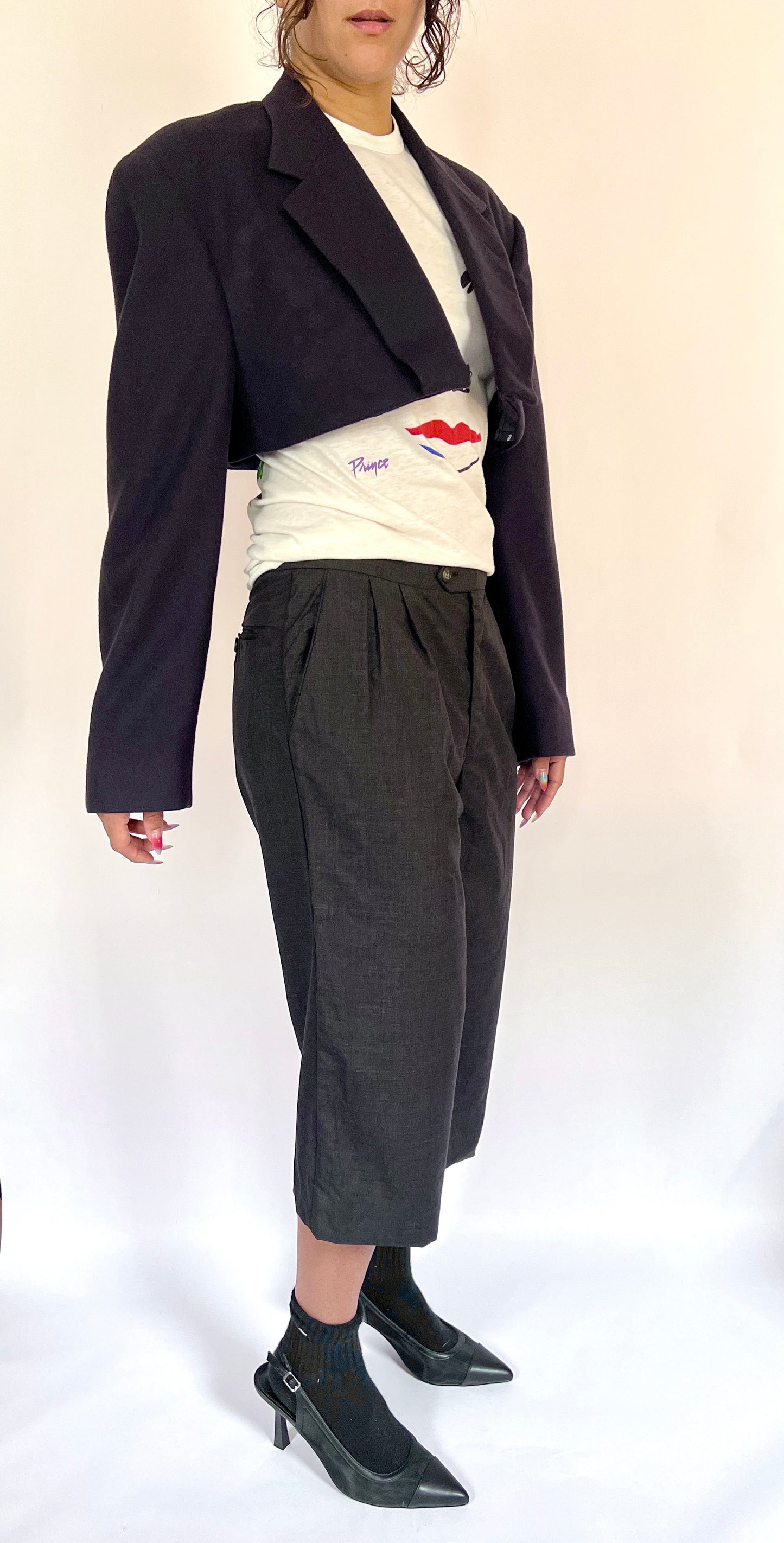 CUSTOM CASHMERE OVERSIZED BLAZER, NAVY. BOLERO