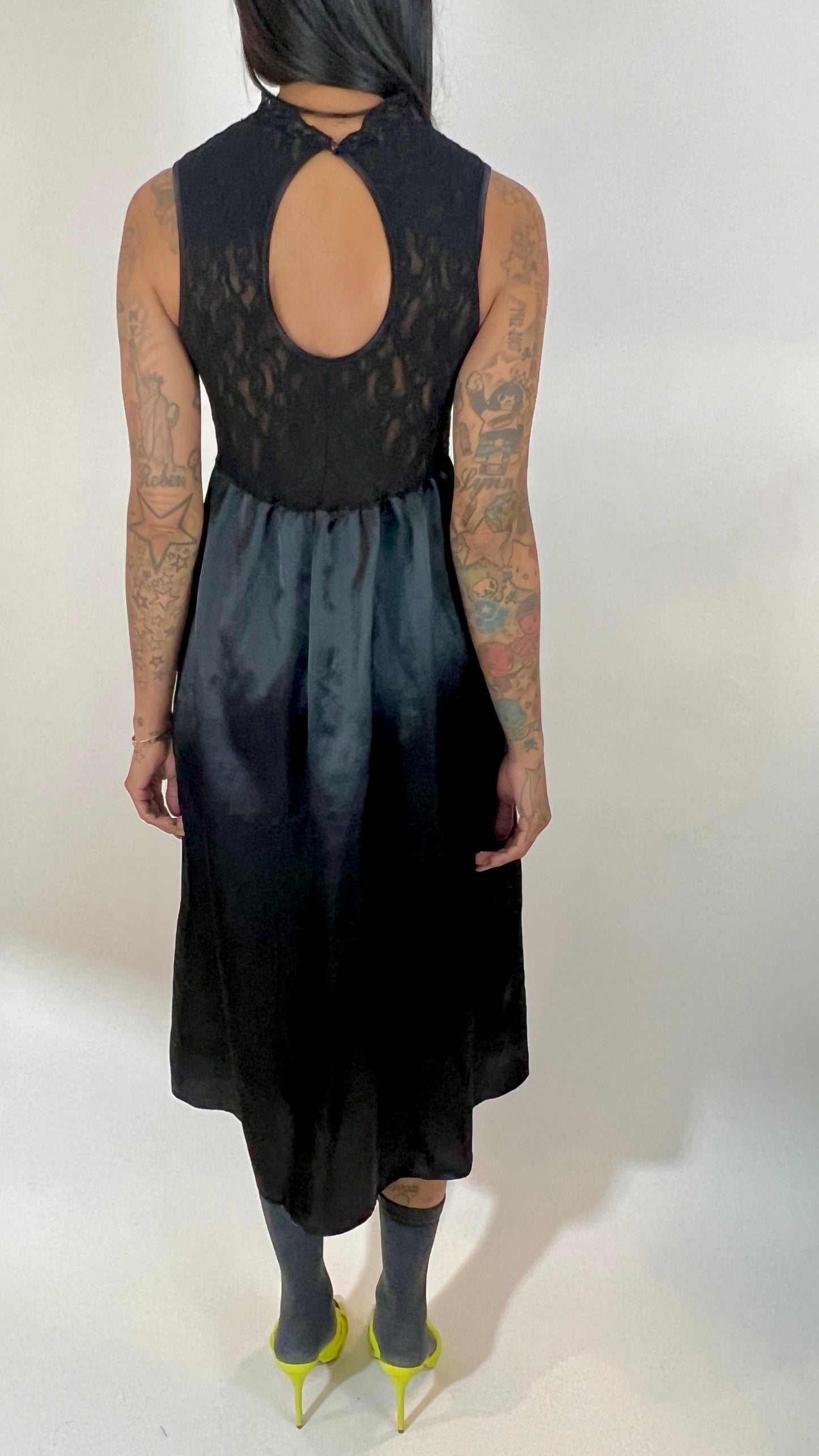 SHEER LACE SLIP DRESS, INK