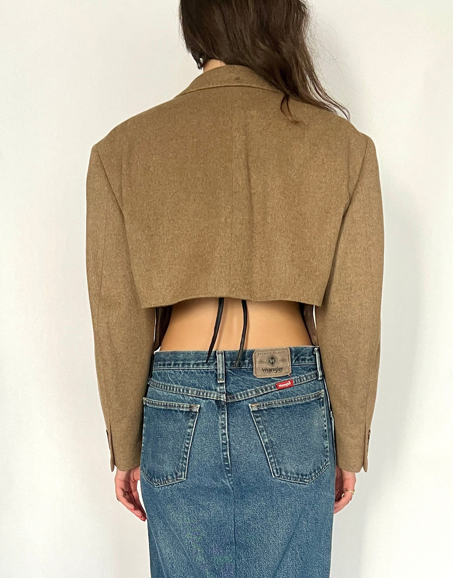 CUSTOM VTG WOOL OVERSIZED BLAZER, DRIED LEAF. CROPPED, HIGH BACK