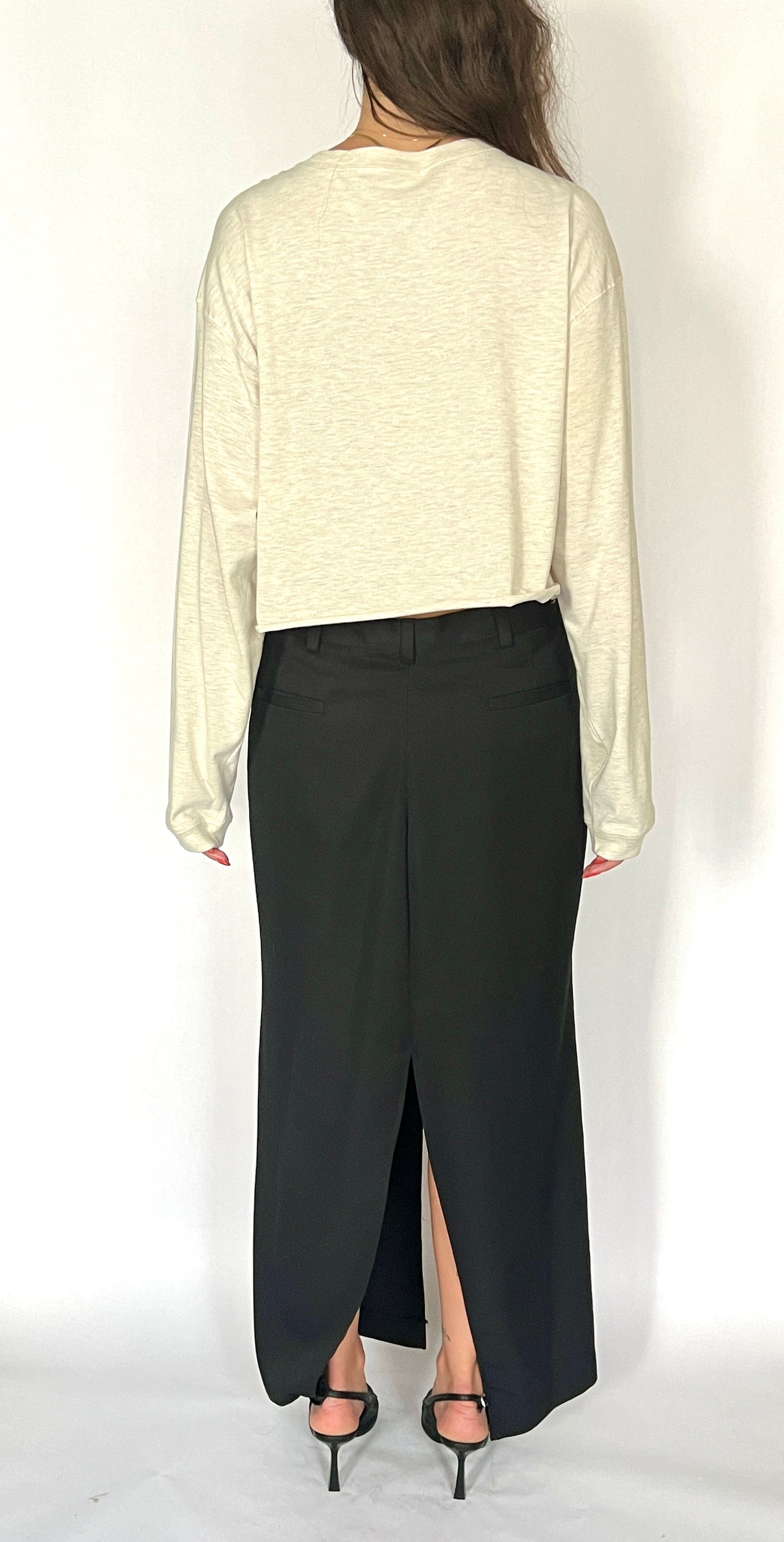 CUSTOM VTG SILK & WOOL TROUSER MAXI SKIRT, EVE
