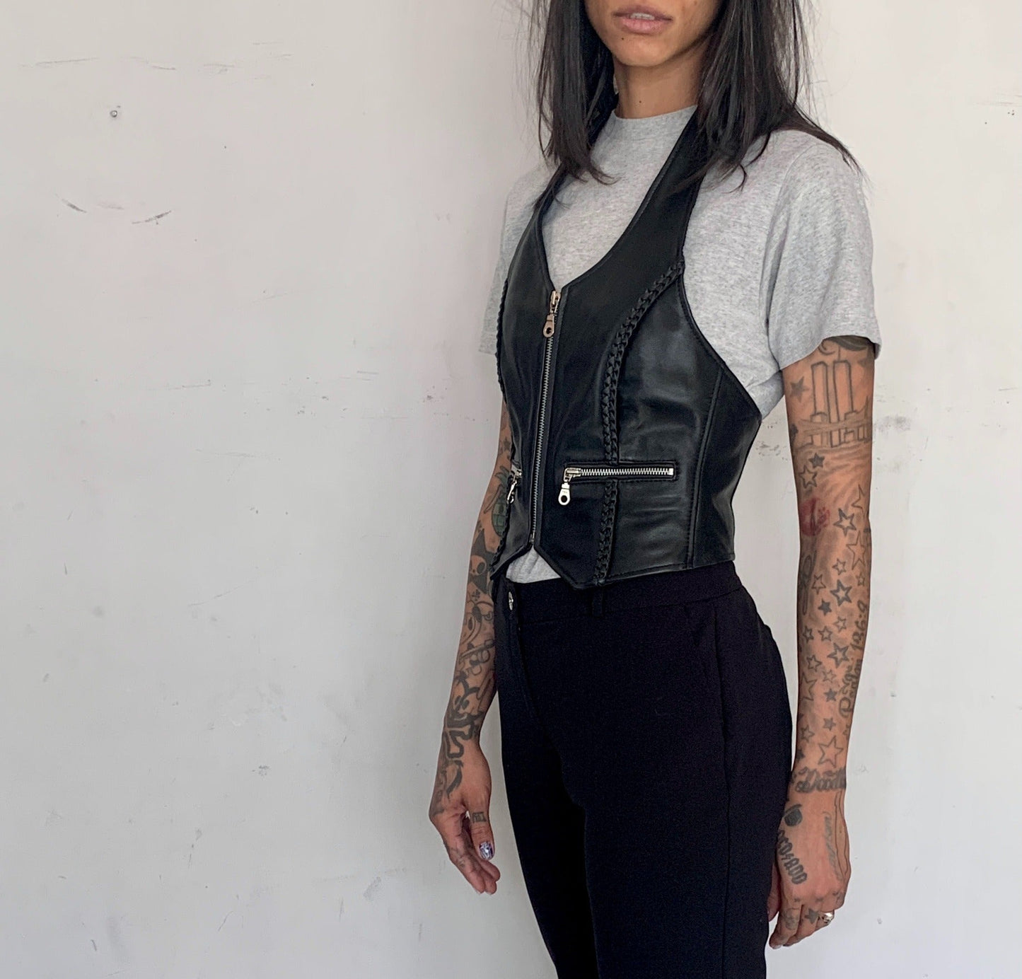 SALVAGED LEATHER HALTER VEST