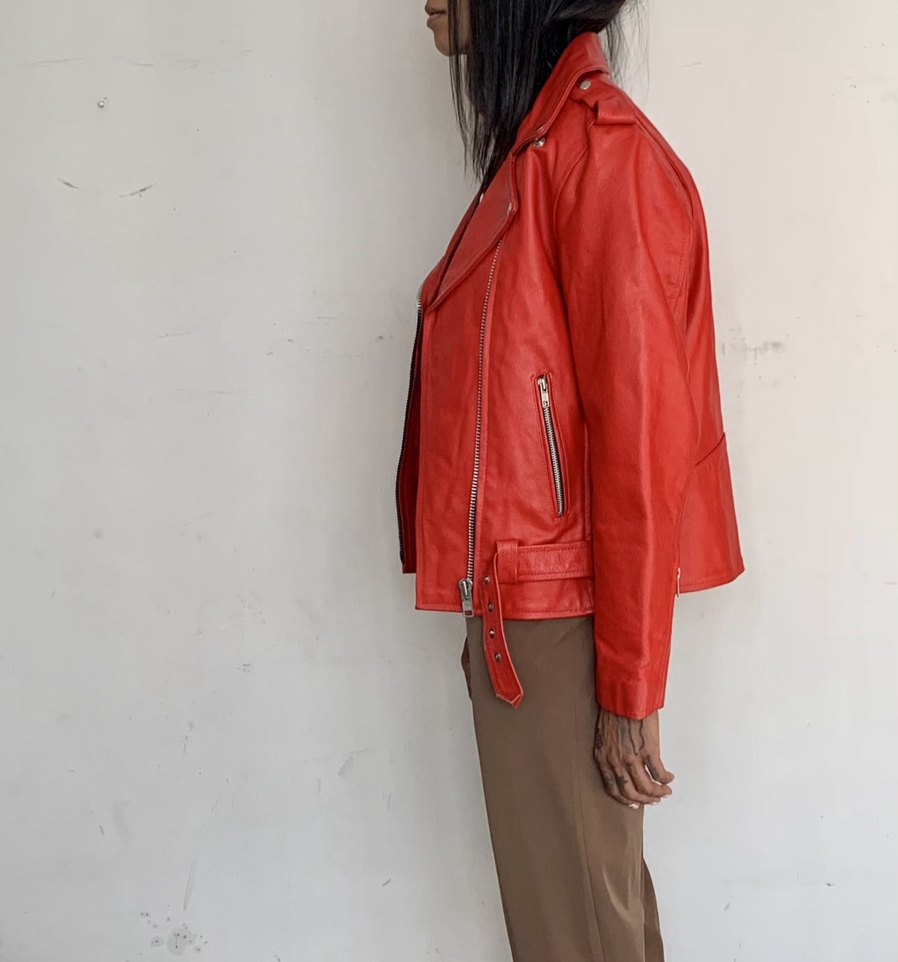 SALVAGED LEATHER MOTO JACKET, FLAMME