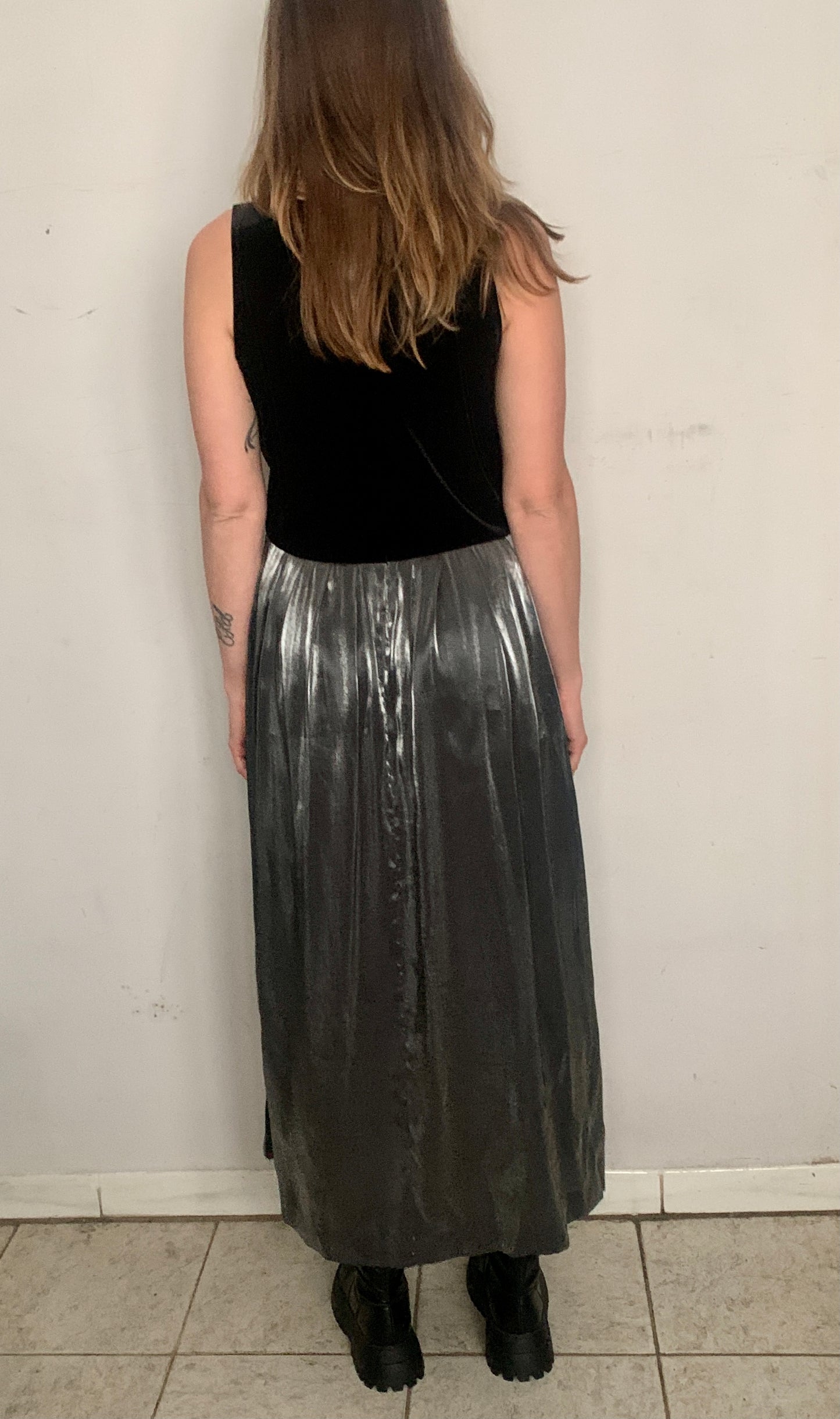 BILLOWY SLINKY MAXI DRESS, VELVET & SILVER