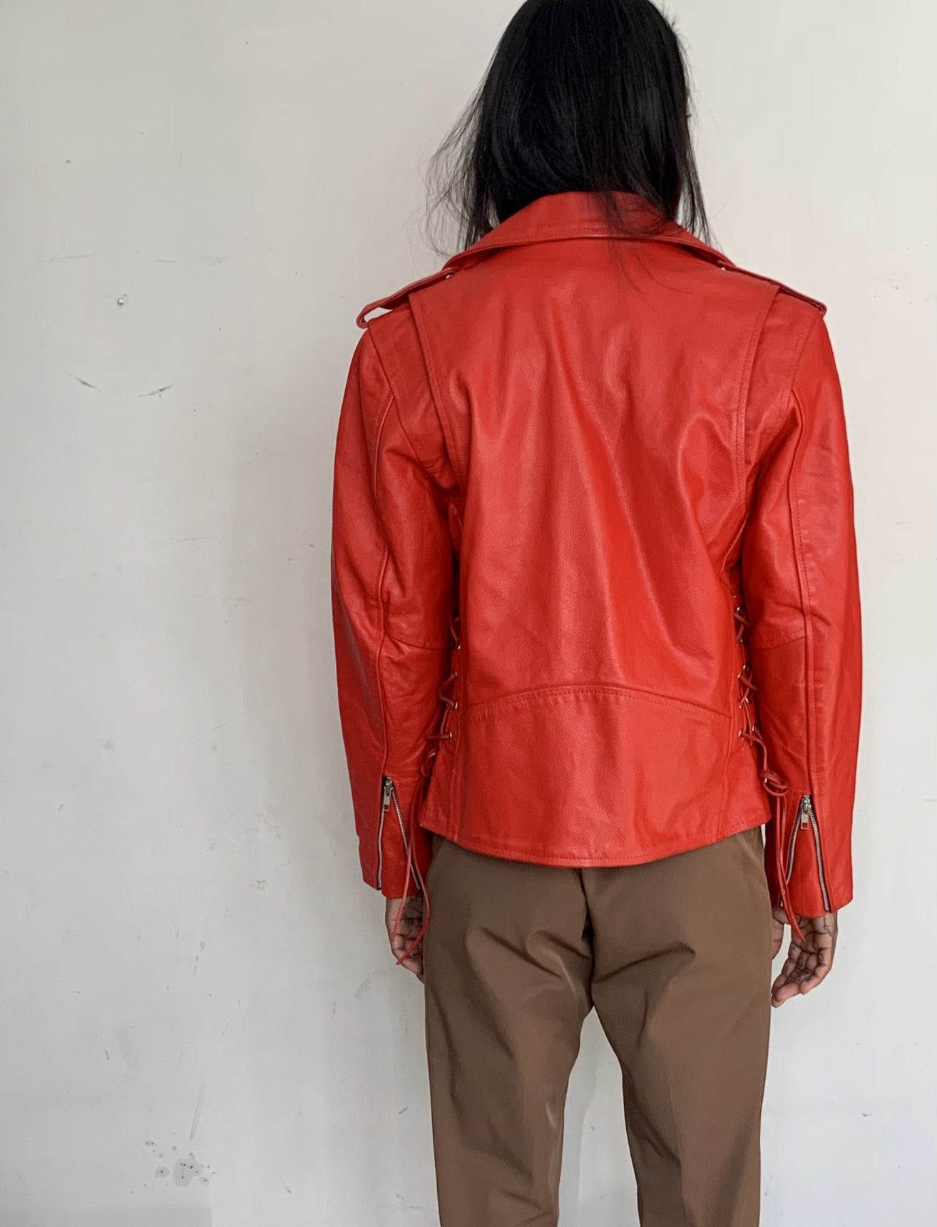 SALVAGED LEATHER MOTO JACKET, FLAMME