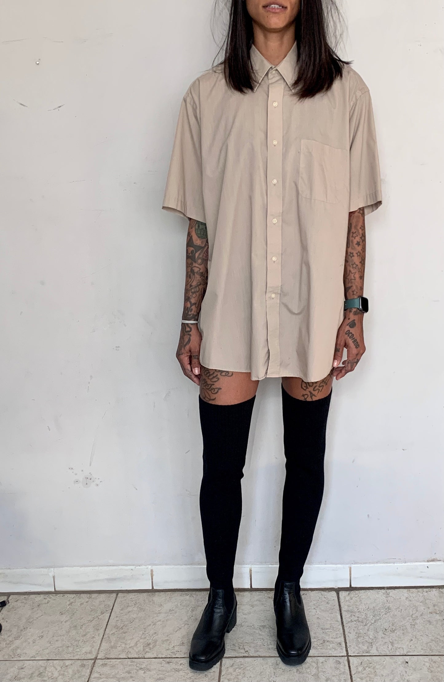 VTG DESIGNER OVERSIZED SHIRT, BISCUIT