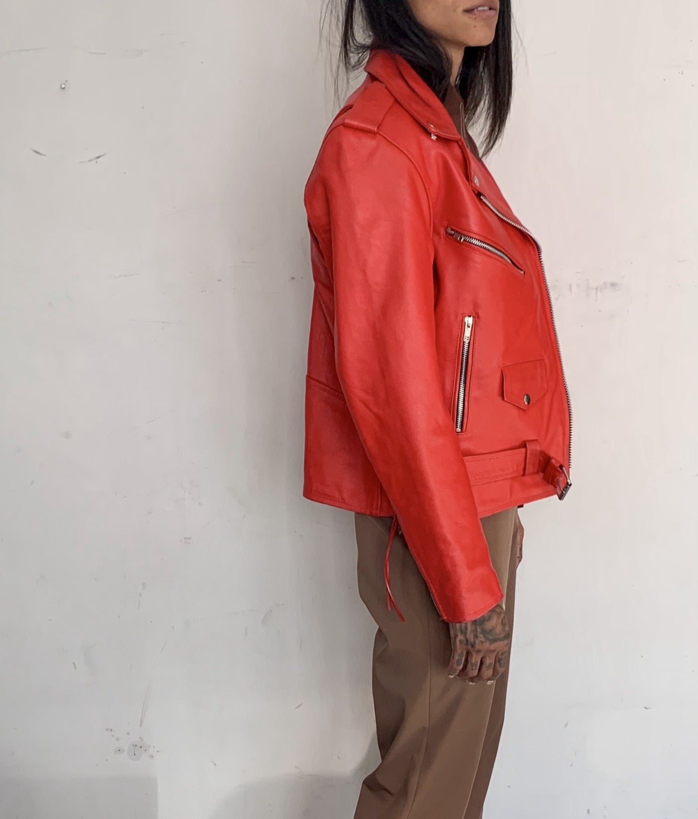 SALVAGED LEATHER MOTO JACKET, FLAMME