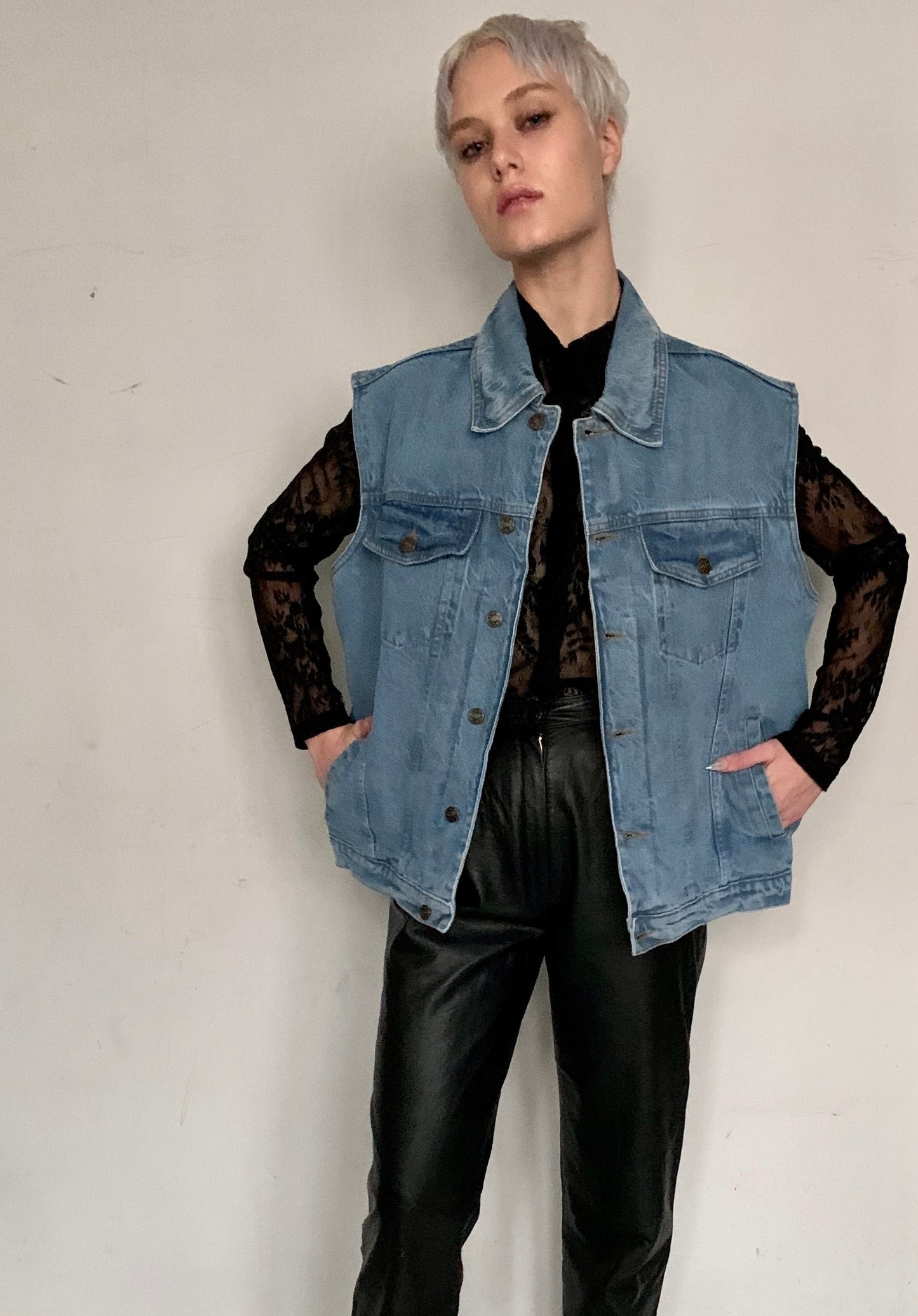 OVERSIZED DENIM UTILITY VEST, SEA
